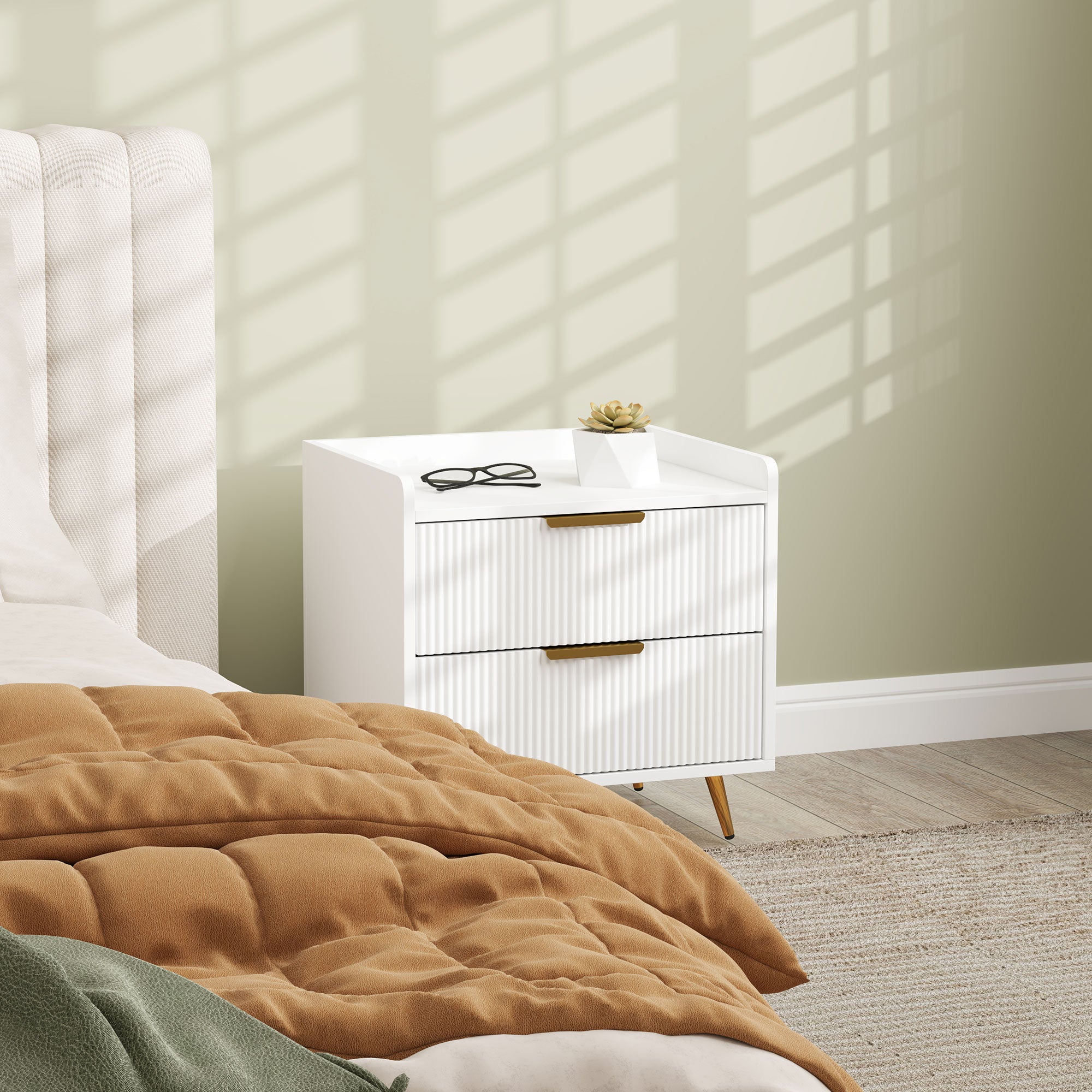 HOMCOM Elegant Two-Drawer Bedside Table Set of 2 - White