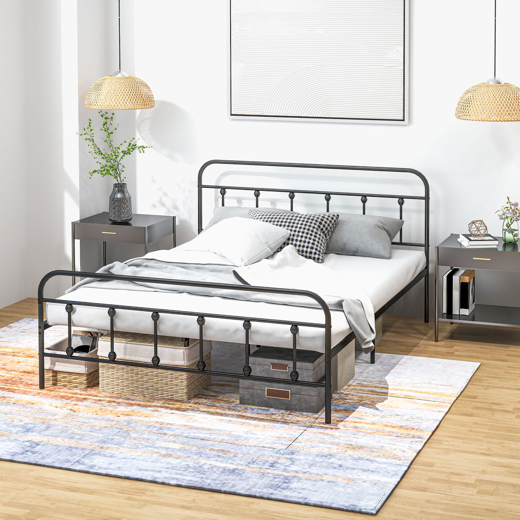 HOMCOM Double Minimalistic Metal Bed Frame - Black - North Peak Garden Furniture