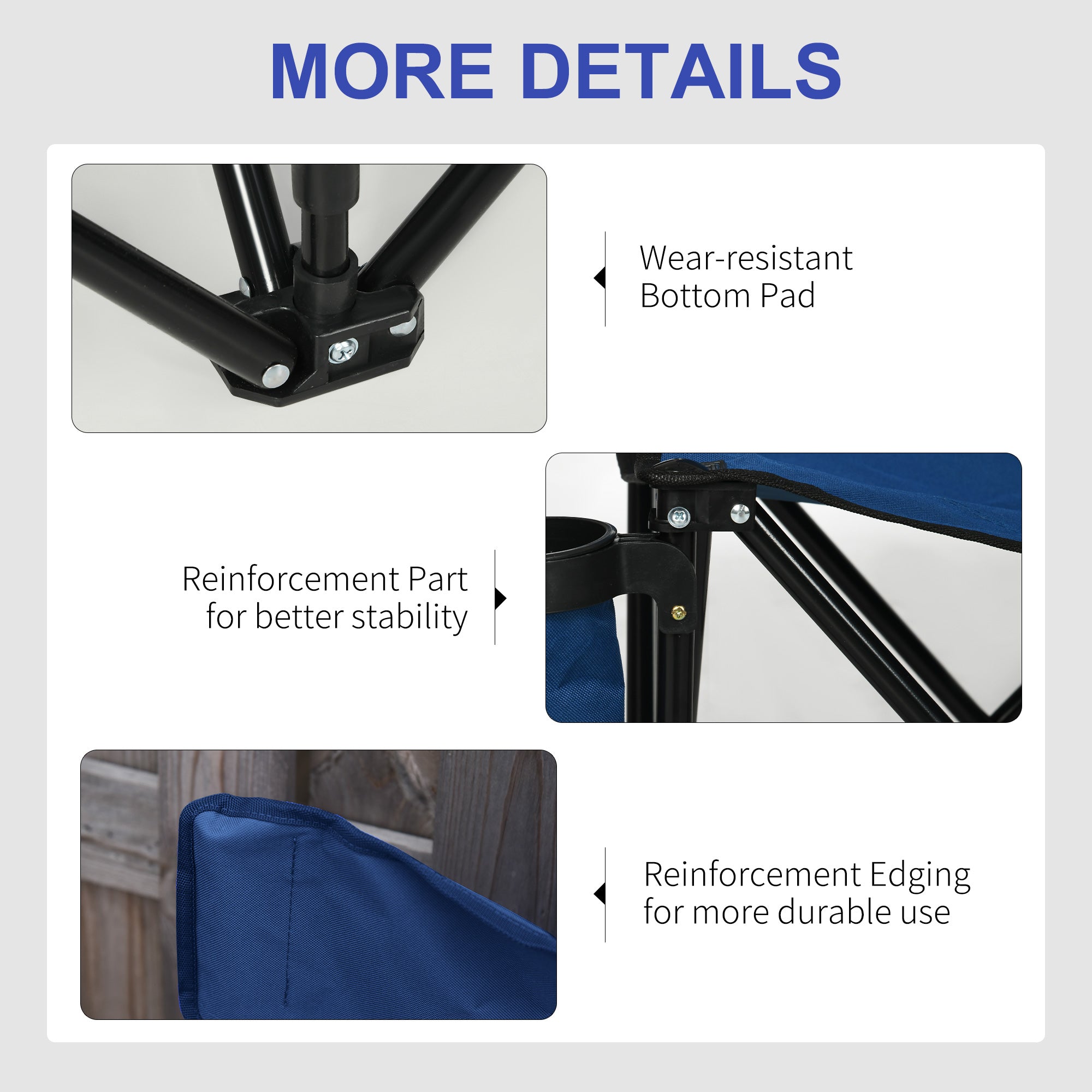 Outsunny 6 Seater Folding Bench, Outdoor Camping Chair Portable Sports Spectator Chair with Steel Frame, Cup Holder & Carry Bag, Blue - North Peak Garden Furniture