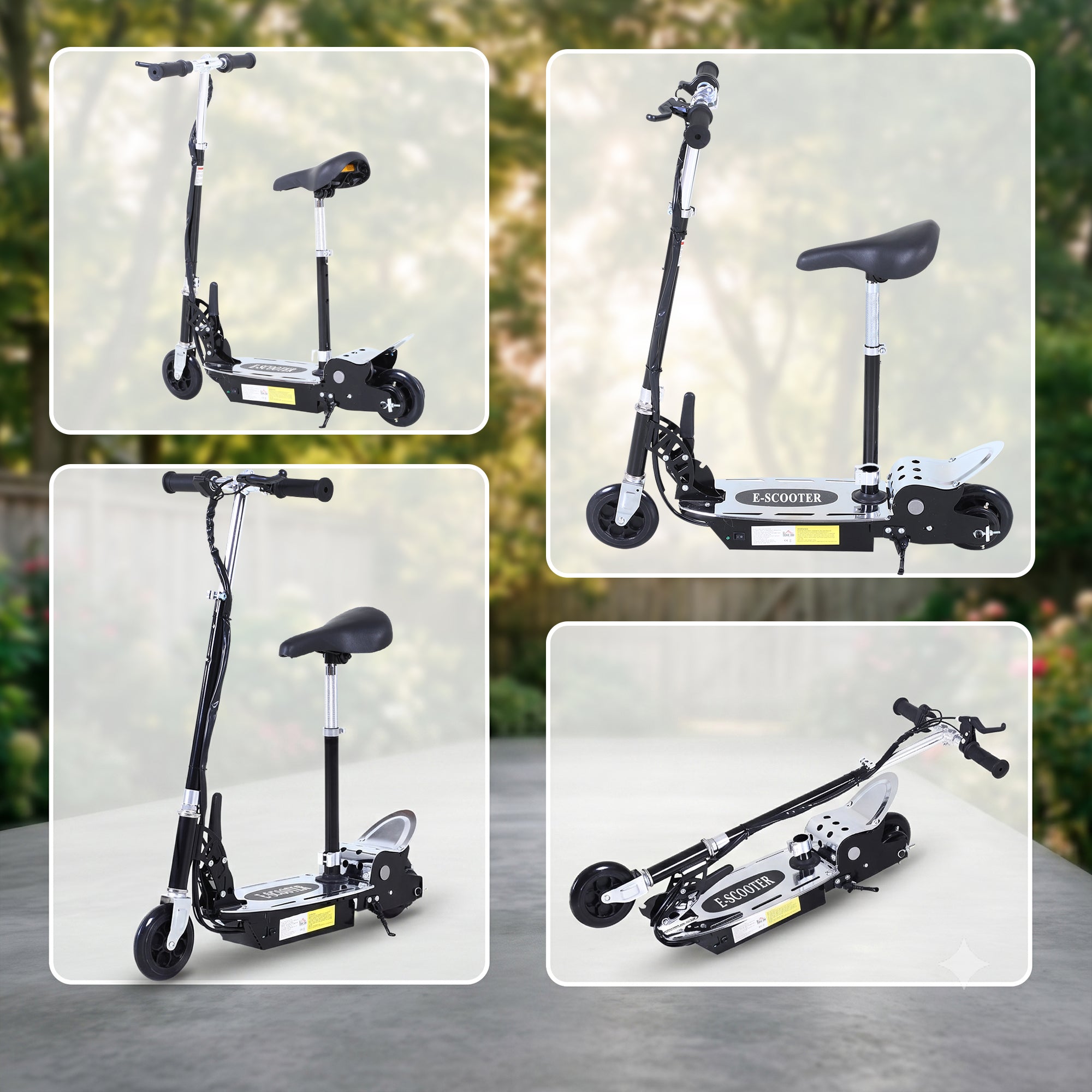 HOMCOM 120W Foldable Powered Scooters with 24V Rechargeable Battery, Adjustable Ride on Toy (Black)