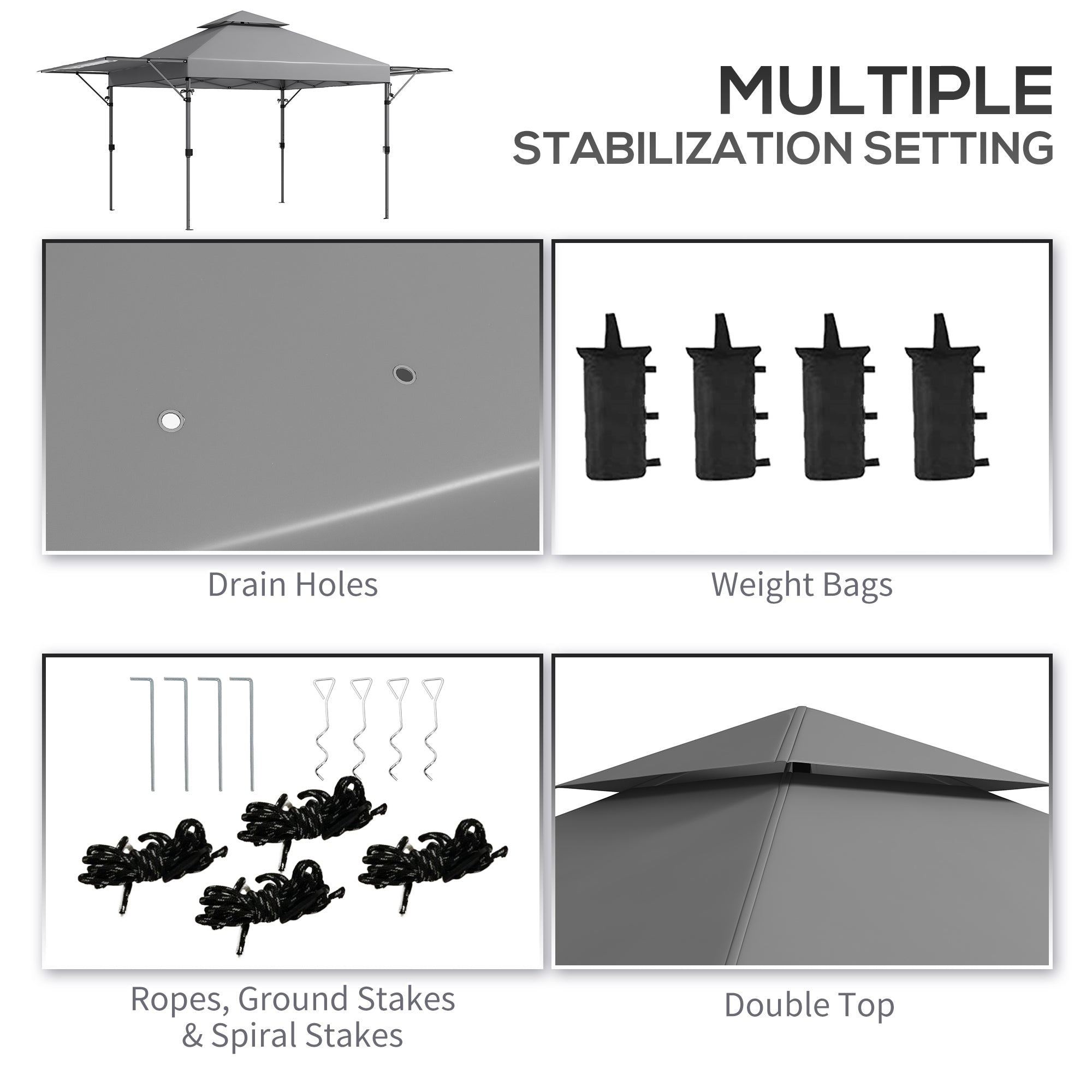 Outsunny 5 x 3m Height Adjustable Pop-Up Gazebo, with Accessories - Grey - North Peak Garden Furniture
