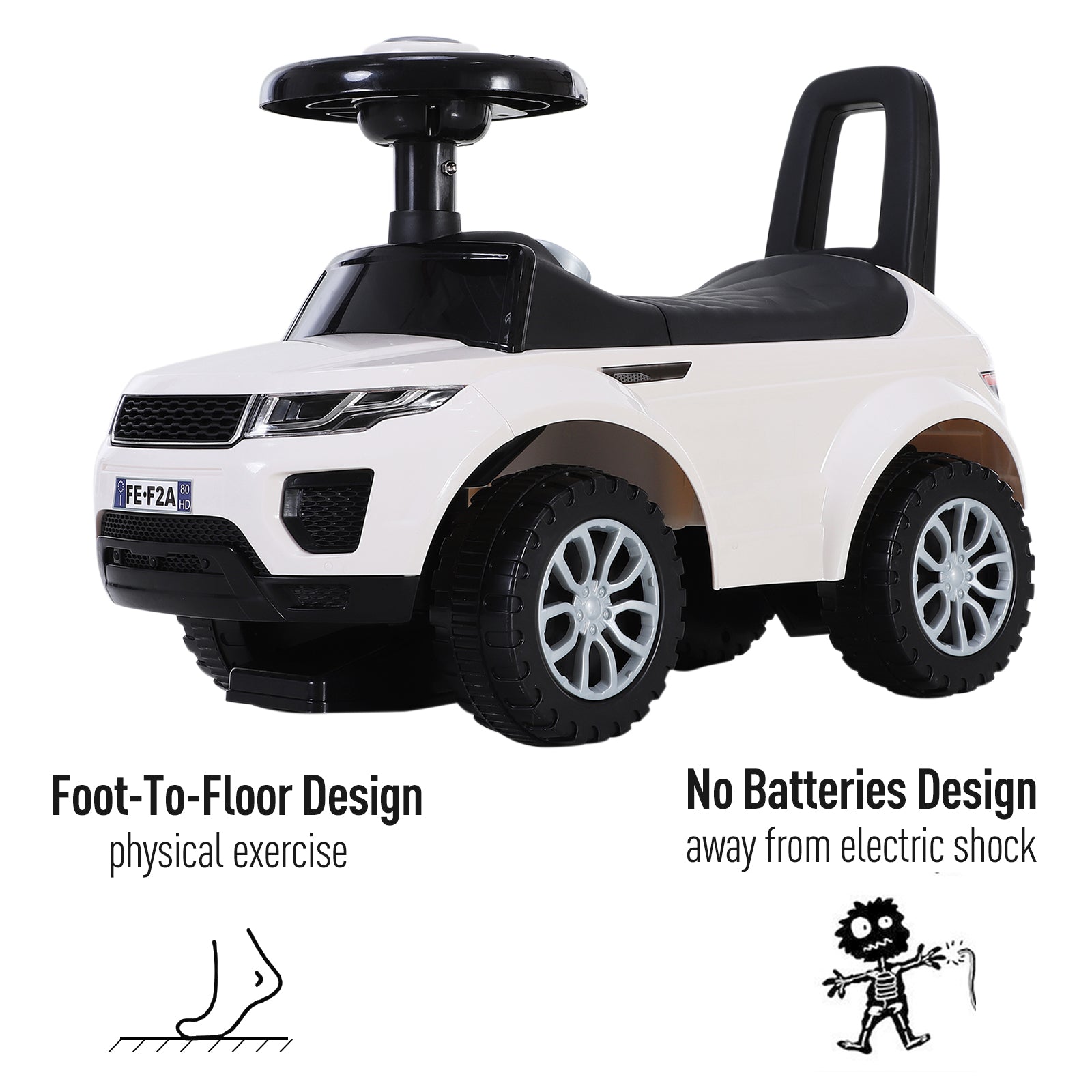 HOMCOM 3-in-1 Ride On Car Foot To Floor Slider Toddler w/ Horn Steering Wheel NO POWER Manual Under Seat Storage Safe Design for 1-3 Year Old White