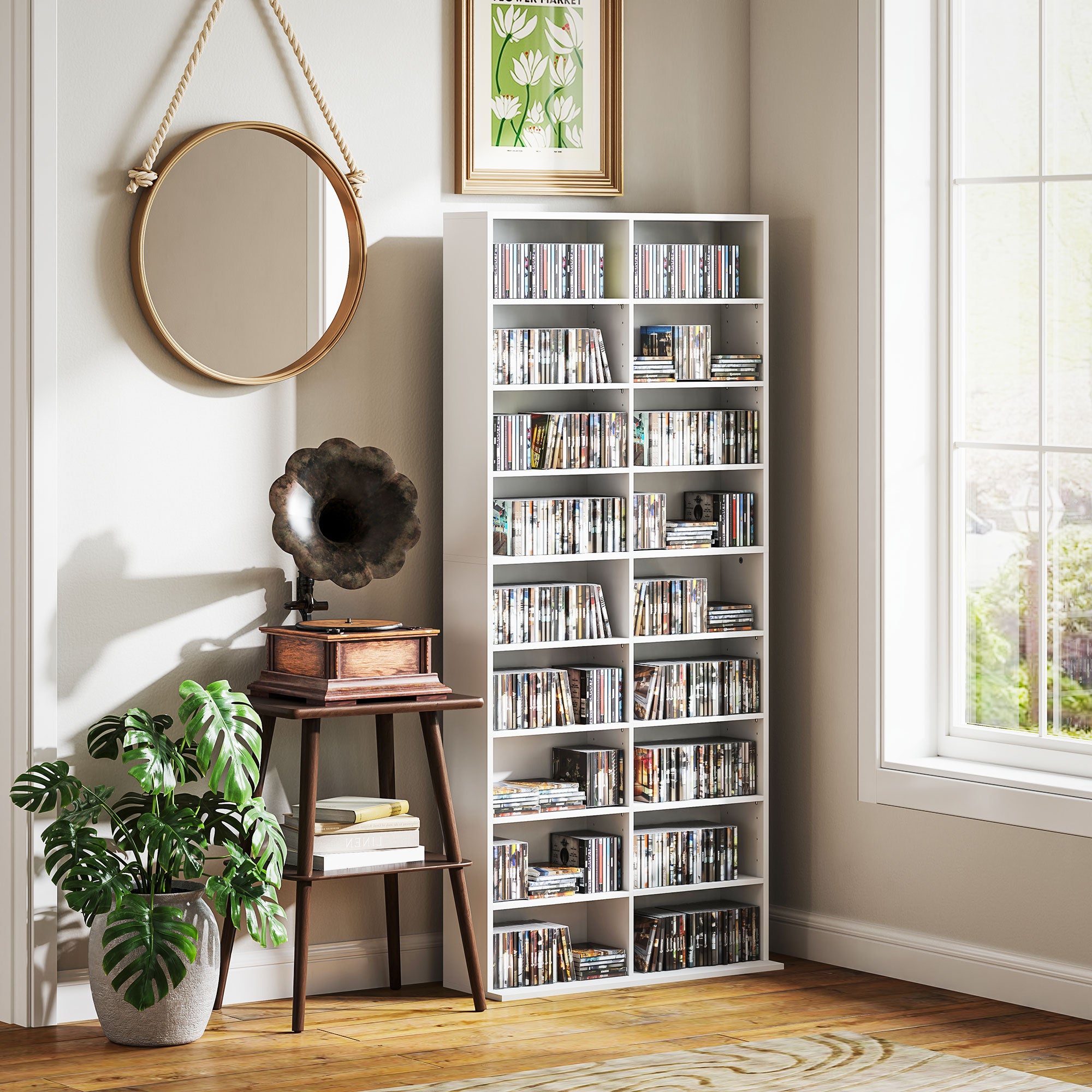 HOMCOM 640 CD Storage Tower - White - North Peak Garden Furniture