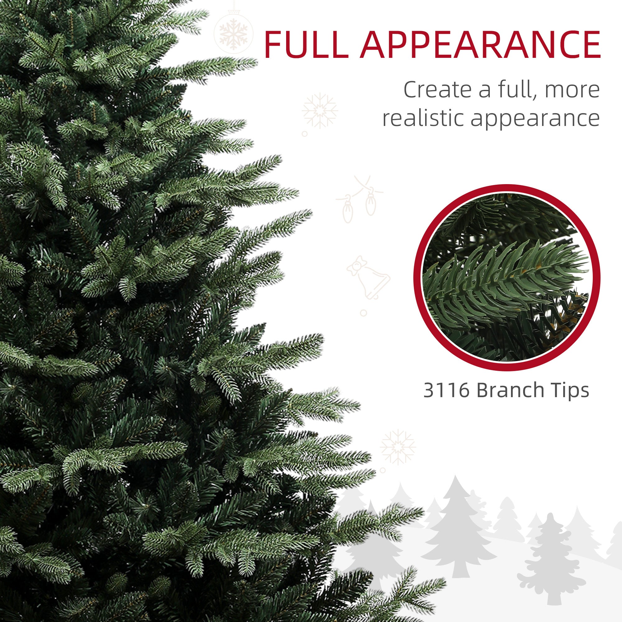 HOMCOM 7ft Artificial Spurce Christmas Tree with 3116 Branch Tips and Foldable Steel Base, Realistic Hinged Xmas Tree, Holiday Décor for Home Office, Green