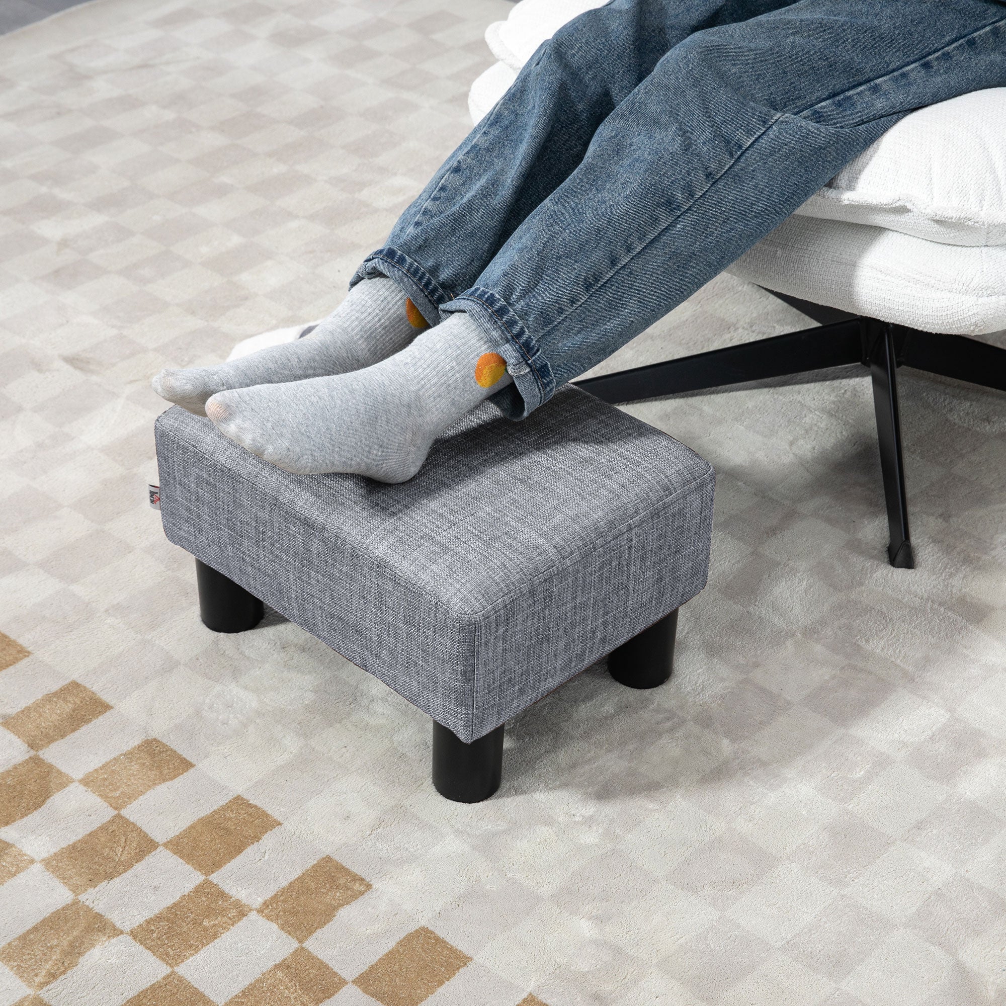 HOMCOM Linen Fabric Footstool Ottoman Cube with 4 Plastic Legs - North Peak Garden Furniture