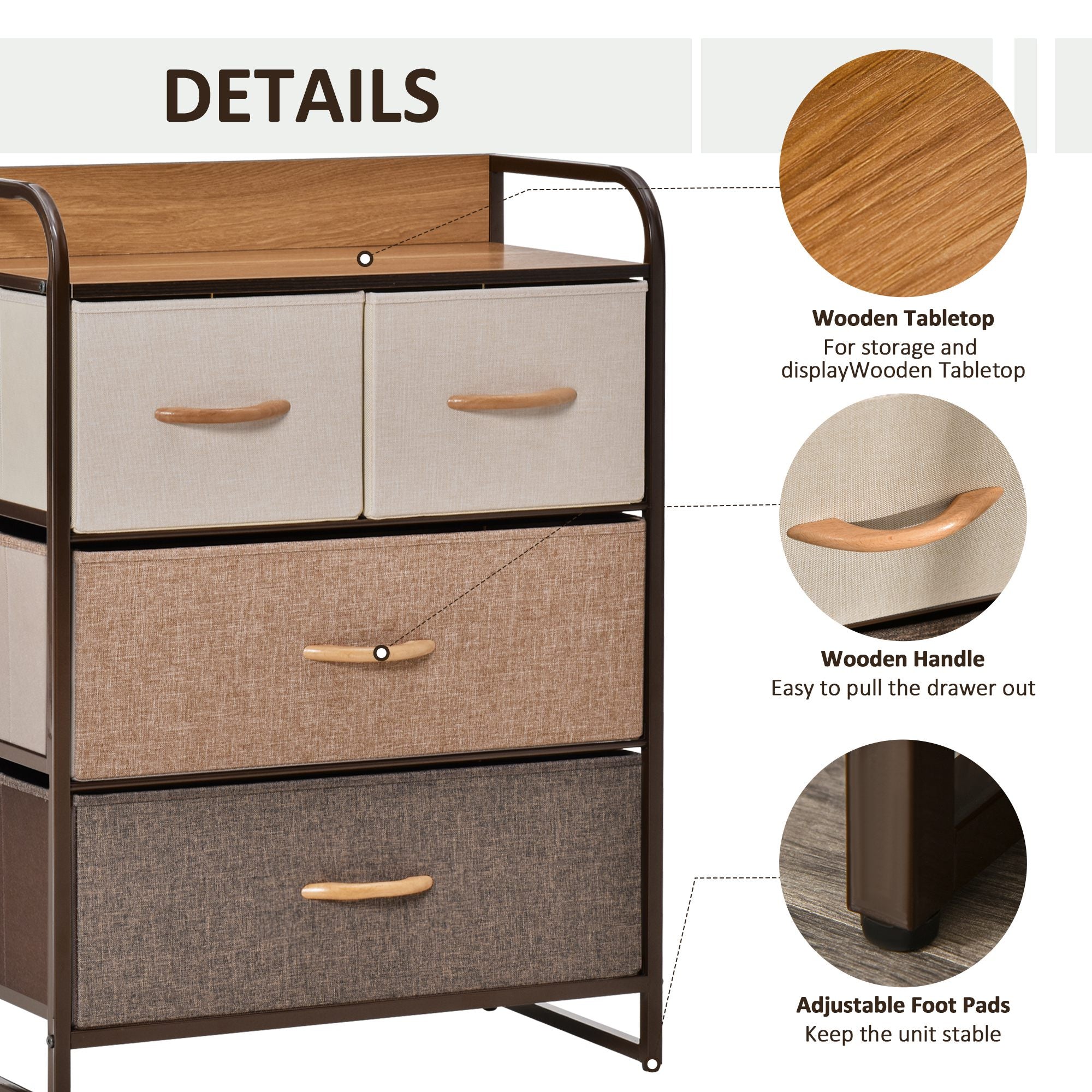 HOMCOM 4-Drawer Dresser, 3-Tier Storage Organizer, Tower Unit for Bedroom Hallway Closets with Steel Frame Wooden Top - North Peak Garden Furniture