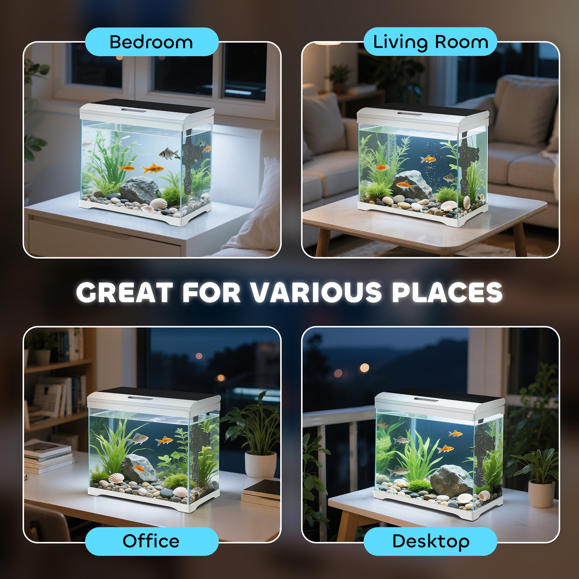 PawHut 27L Glass Fish Tank with Filter System, LED Light, Water Pump, for Betta, Goldfish, Shrimps, White - North Peak Garden Furniture