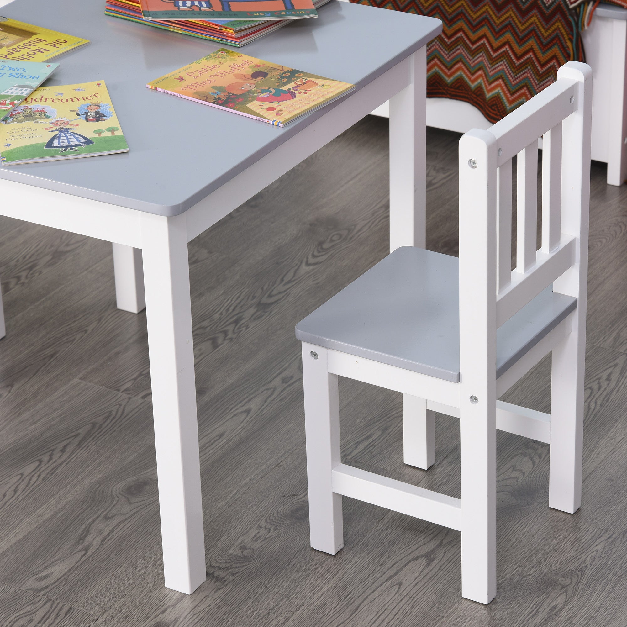 HOMCOM Kids Table and Chair Set 3 Pieces Toddler Preschoolers Desk with 2 Chairs for Indoor Study Rest Snack Time Grey - North Peak Garden Furniture