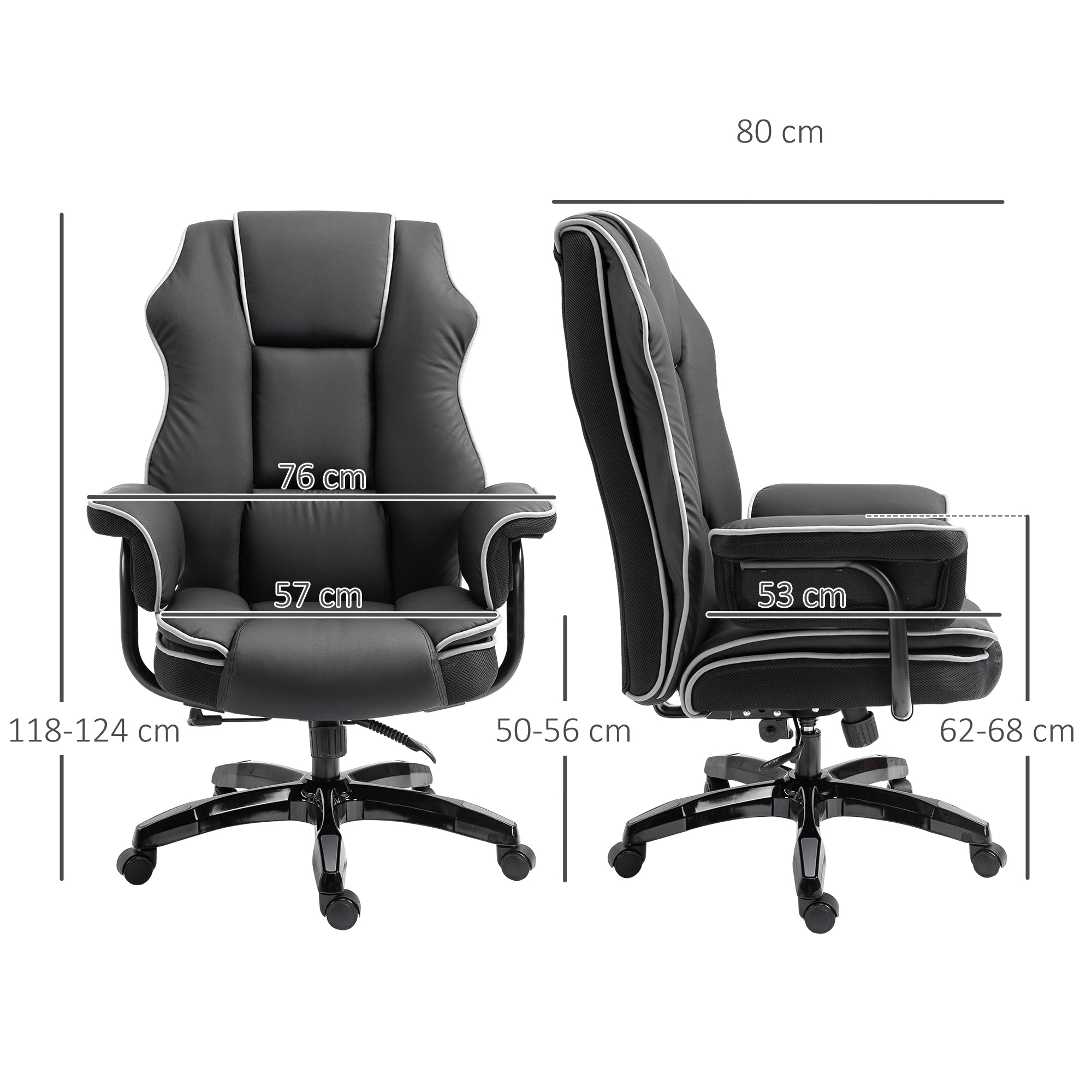 Vinsetto Executive Office Chair, PU Leather High Back Desk Chair with Height Adjustable, Reclining Swivel Computer Chair for Home, Black - North Peak Garden Furniture