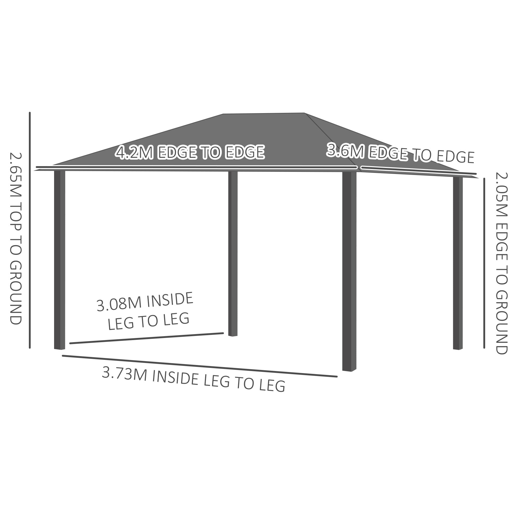 Outsunny 3.6 x 4m Hardtop Gazebo Canopy with Polycarbonate Roof, Aluminium Frame, Permanent Pavilion Garden Gazebo with Netting and Curtains for Patio, Deck, Dark Grey - North Peak Garden Furniture