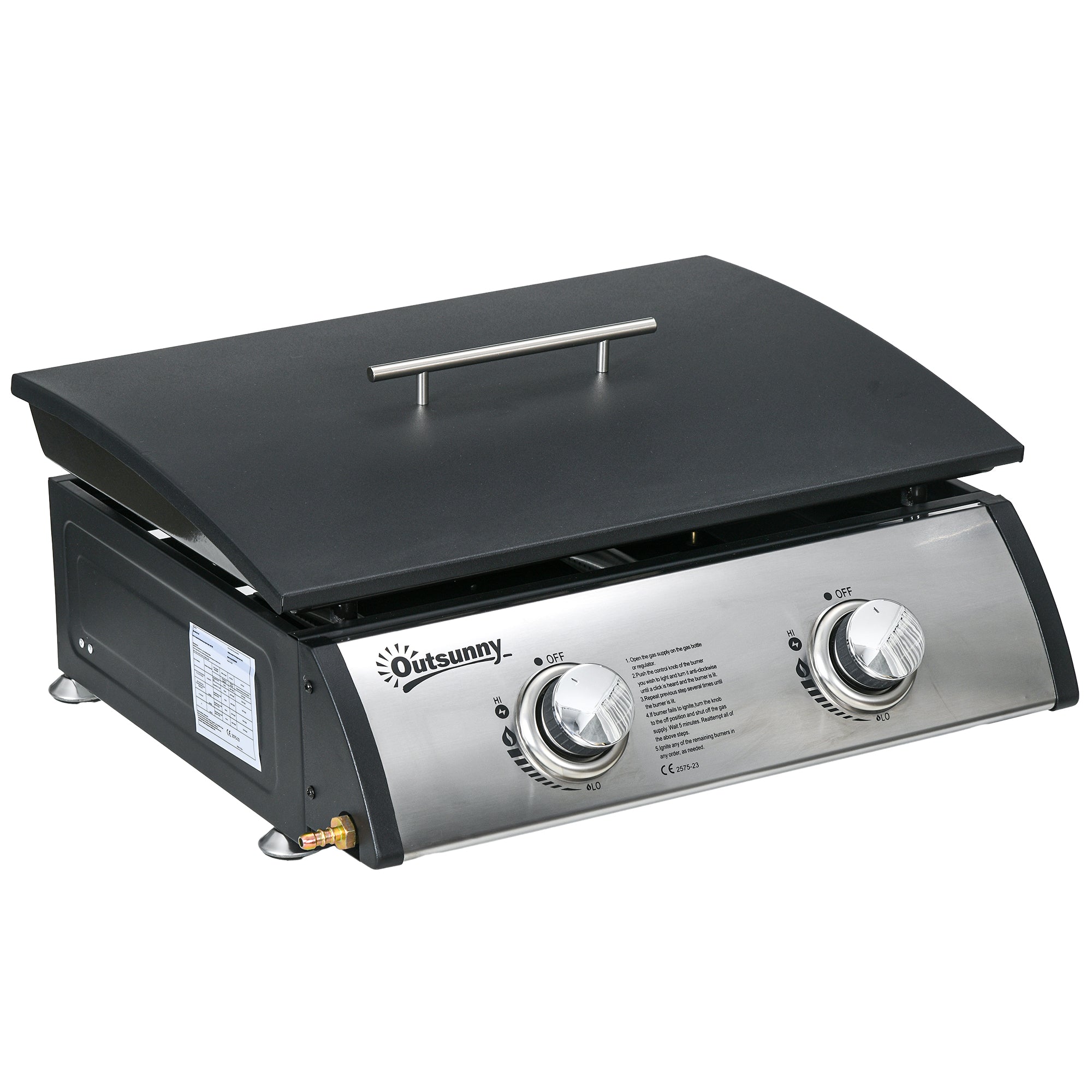 Outsunny Portable Tabletop Gas Plancha Grill w/ 2 Stainless Steel Burner, 10kW, Non-Stick Griddle for BBQ Camping Picnic Party - North Peak Garden Furniture