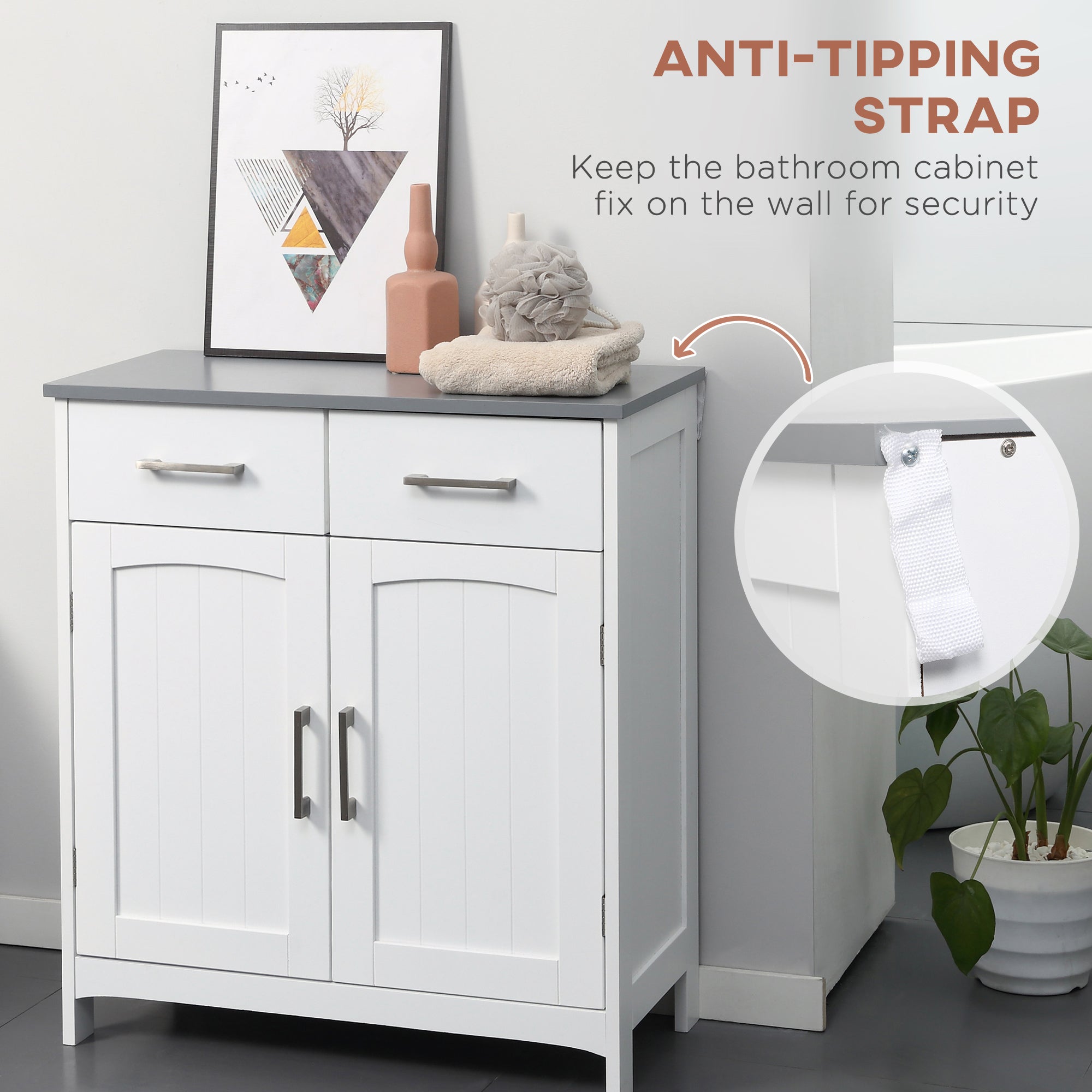 kleankin Freestanding Bathroom Cabinet, Storage Cupboard with 2 Drawers, Double Doors, Adjustable Shelf, White - North Peak Garden Furniture