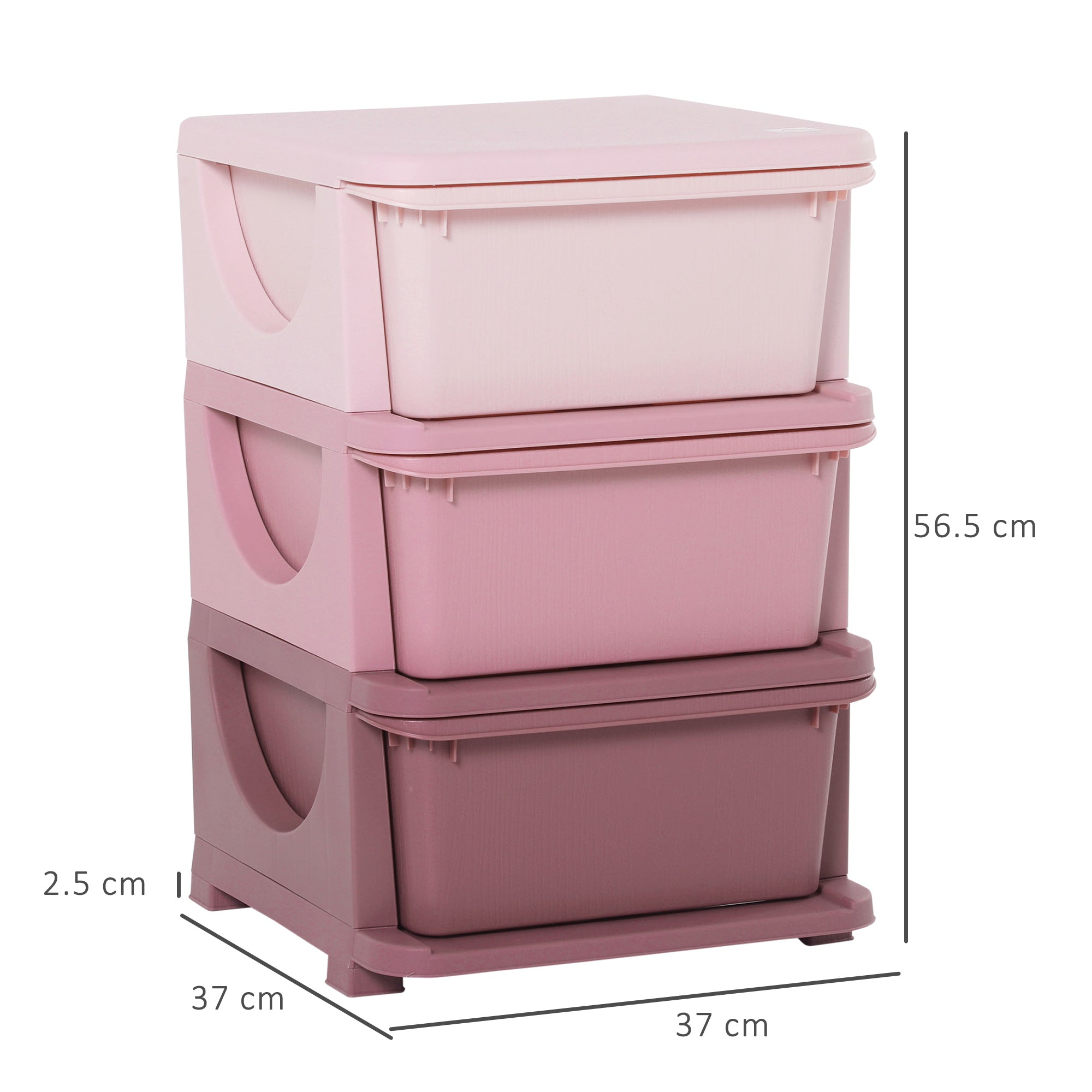 HOMCOM Kids Storage Units with 3 Drawers 3 Tier Chest Vertical Dresser Tower Toy Organizer for Nursery Playroom Kindergarten Pink