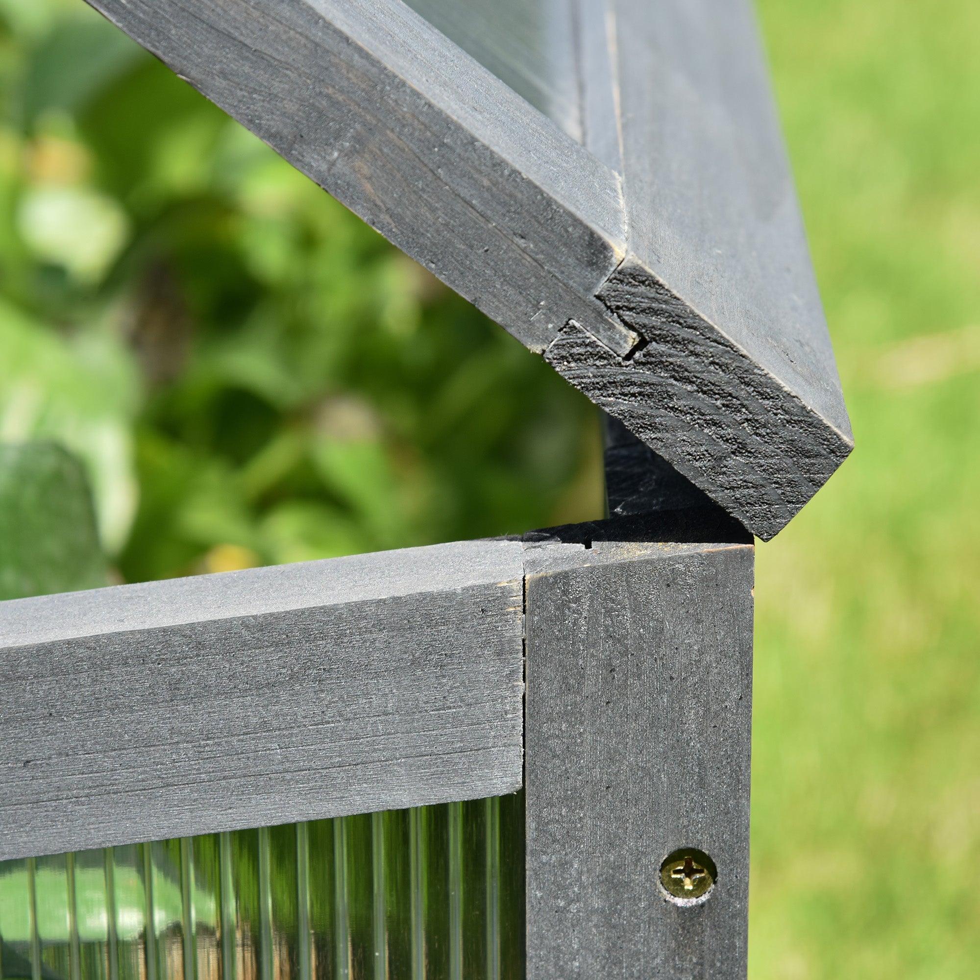 Outsunny Wooden Cold Frame, Small Polycarbonate Greenhouse for Plants with Openable & Tilted Top Cover, Grey, 100 x 65 x 40cm - North Peak Garden Furniture
