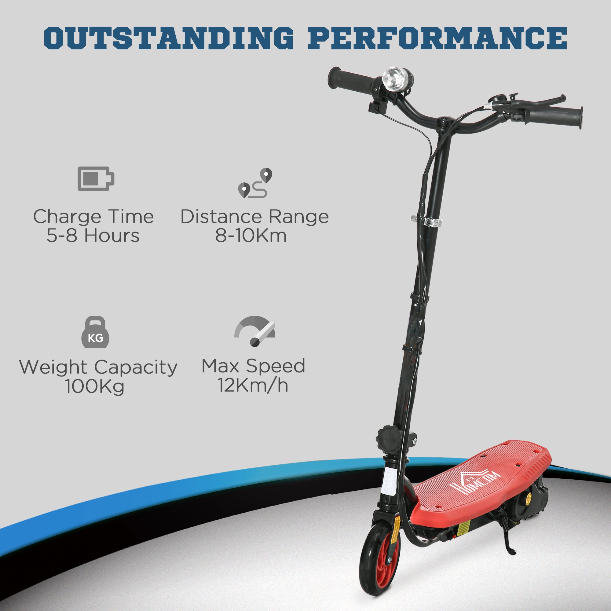 HOMCOM Foldable Electric Scooter, with LED Headlight, for Ages 7-14 Years - Red - North Peak Garden Furniture