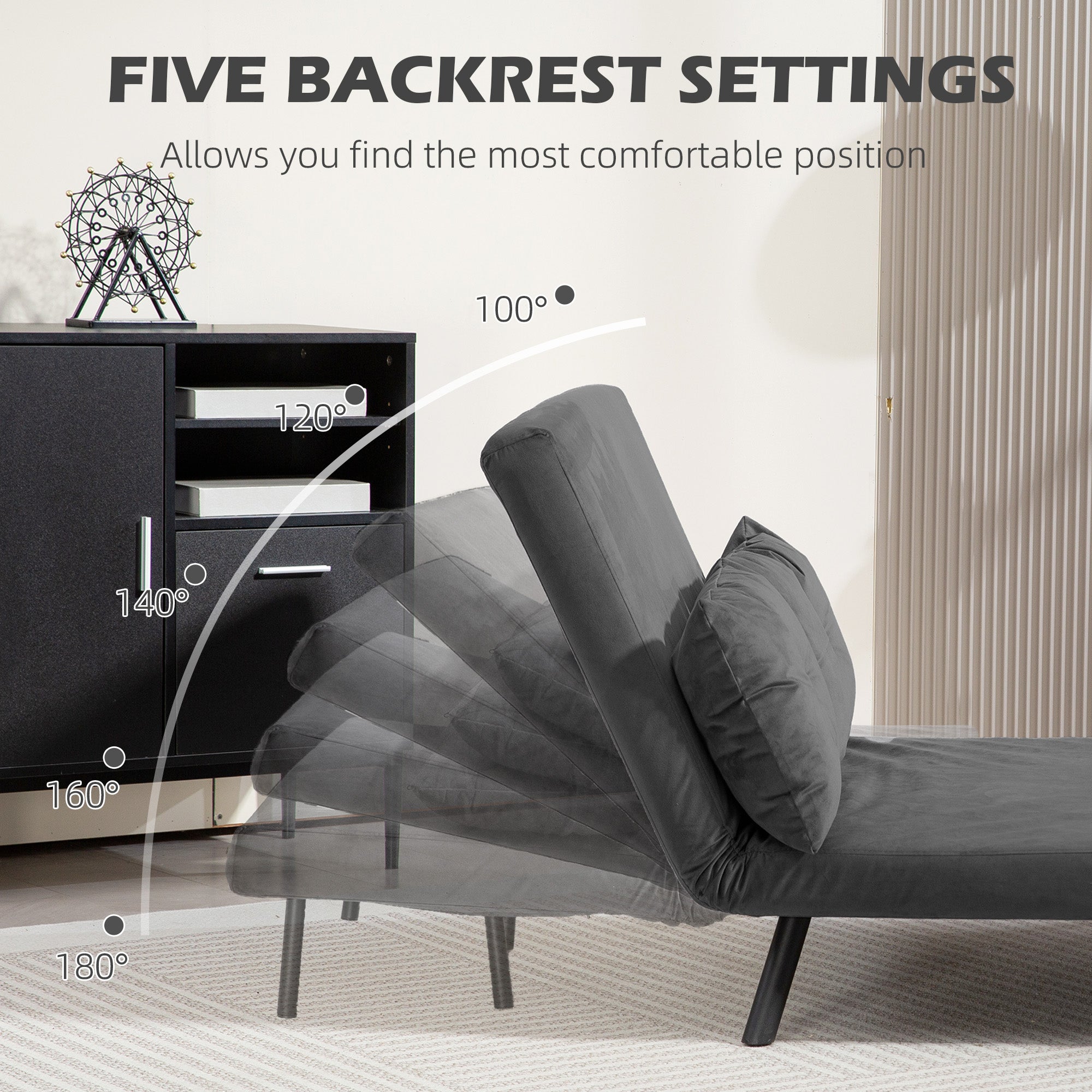 HOMCOM 4-in-1 Velvet-Feel Double Sofa Bed, with Pillows - Dark Grey - North Peak Garden Furniture