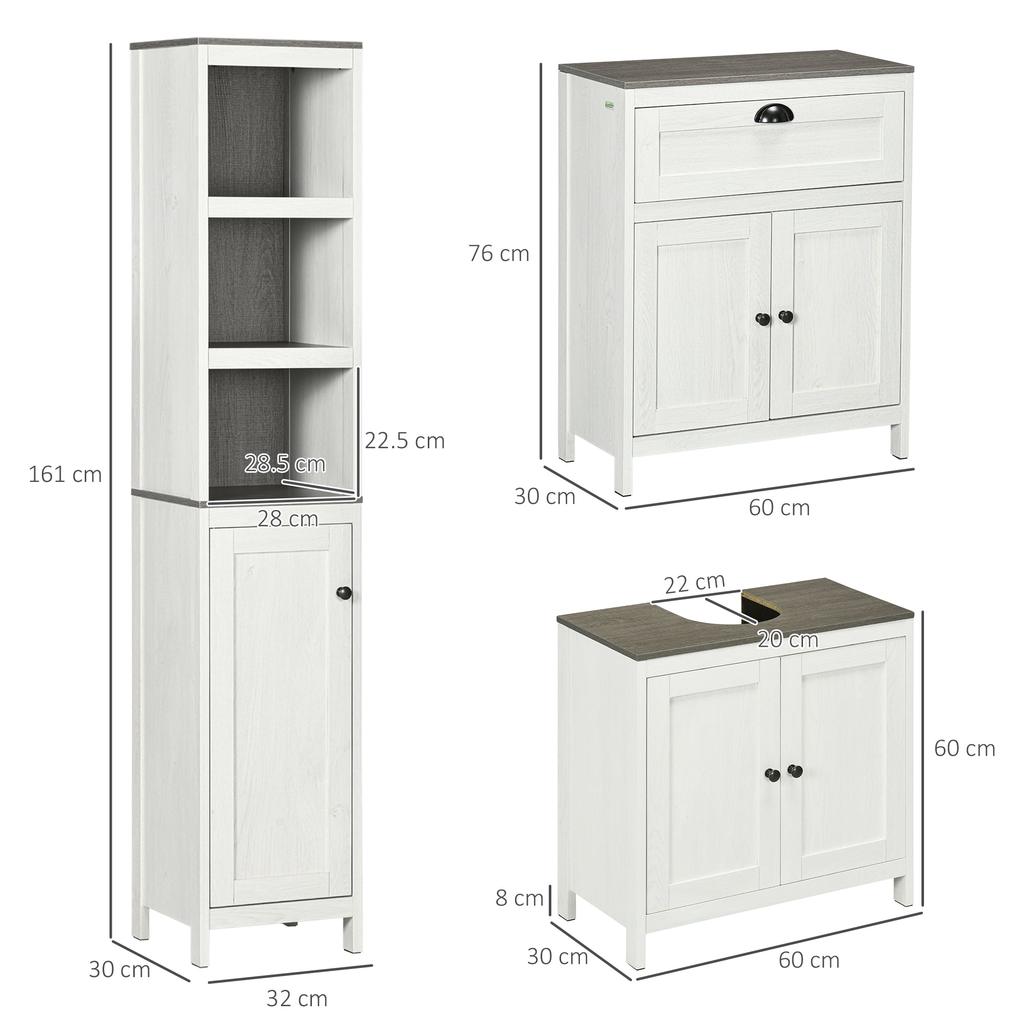 kleankin Bathroom Furniture Set with Adjustable Shelves, 6-Tier Tall Bathroom Storage Cabinet, Floor Cabinet with Drawer, Under Sink Cabinet, Antique White - North Peak Garden Furniture