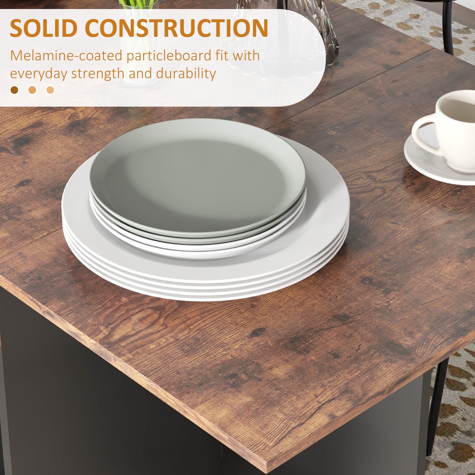 HOMCOM Folding Dining Table, Drop Leaf Table for Small Spaces, Foldable Table with Drawer and Storage Shelves for Kitchen, Dining Room, Rustic Brown - North Peak Garden Furniture