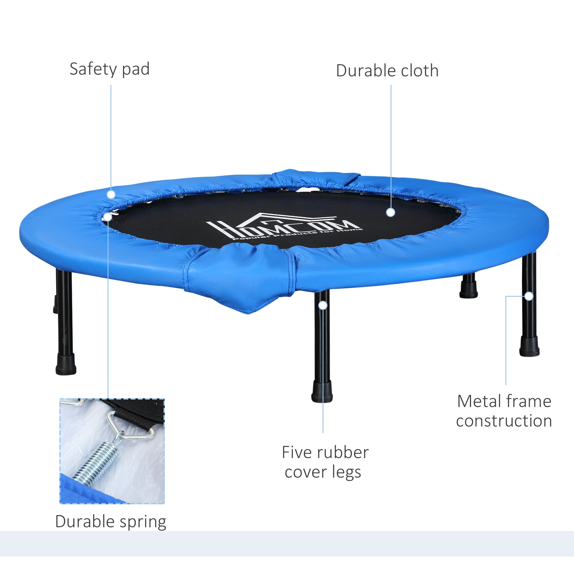 HOMCOM Φ40" Mini Fitness Trampoline Home Gym Yoga Exercise Rebounder Indoor Outdoor Jumper w/ Safety Pad, Support Up to 100 KG, Blue and Black