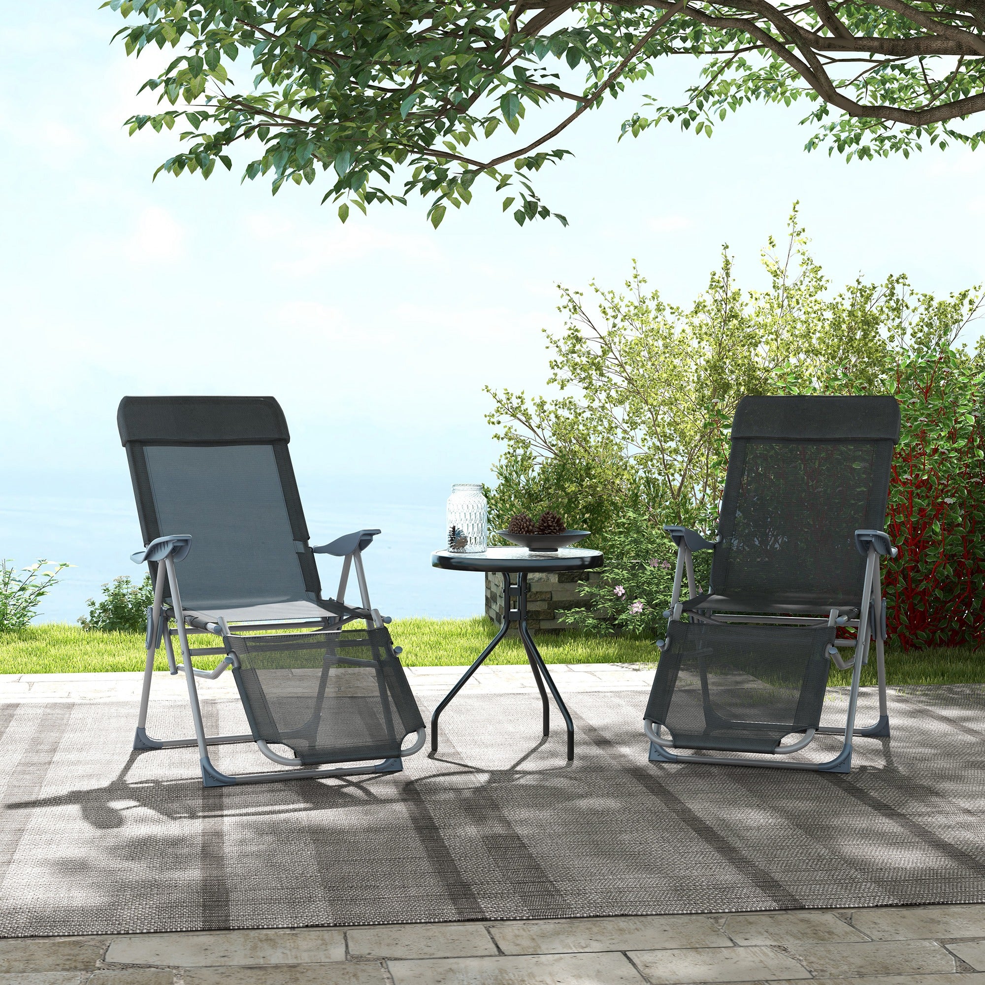 Outsunny Set of Two Sun Loungers, with Five-Position Adjustable Backs - Black