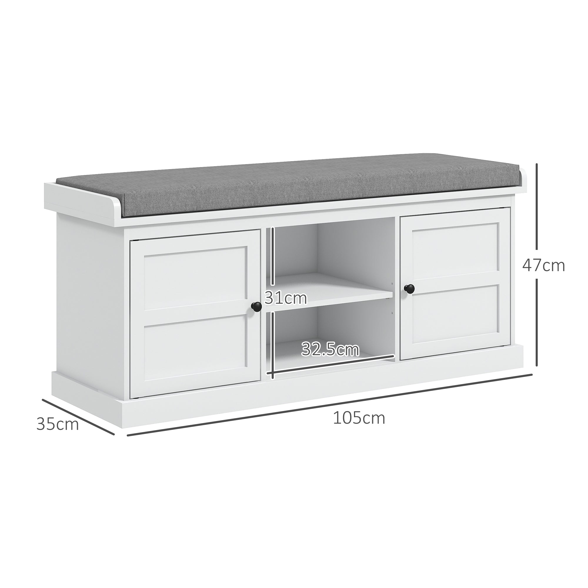 HOMCOM Multi-Compartment Shoe Storage Bench, with Top Cushion - White/Grey - North Peak Garden Furniture
