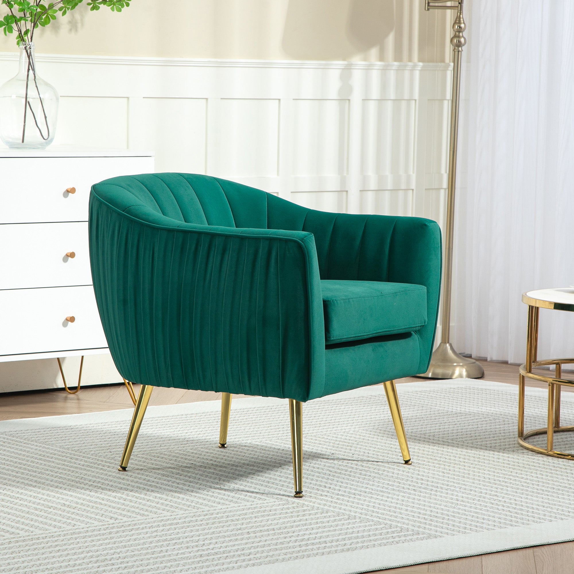 HOMCOM Velvet Tub chair, Luxury Accent Chair with Golden Metal Leg, Comfy Upholstered Armchair with Thick Padded Seat for Living Room, Green - North Peak Garden Furniture