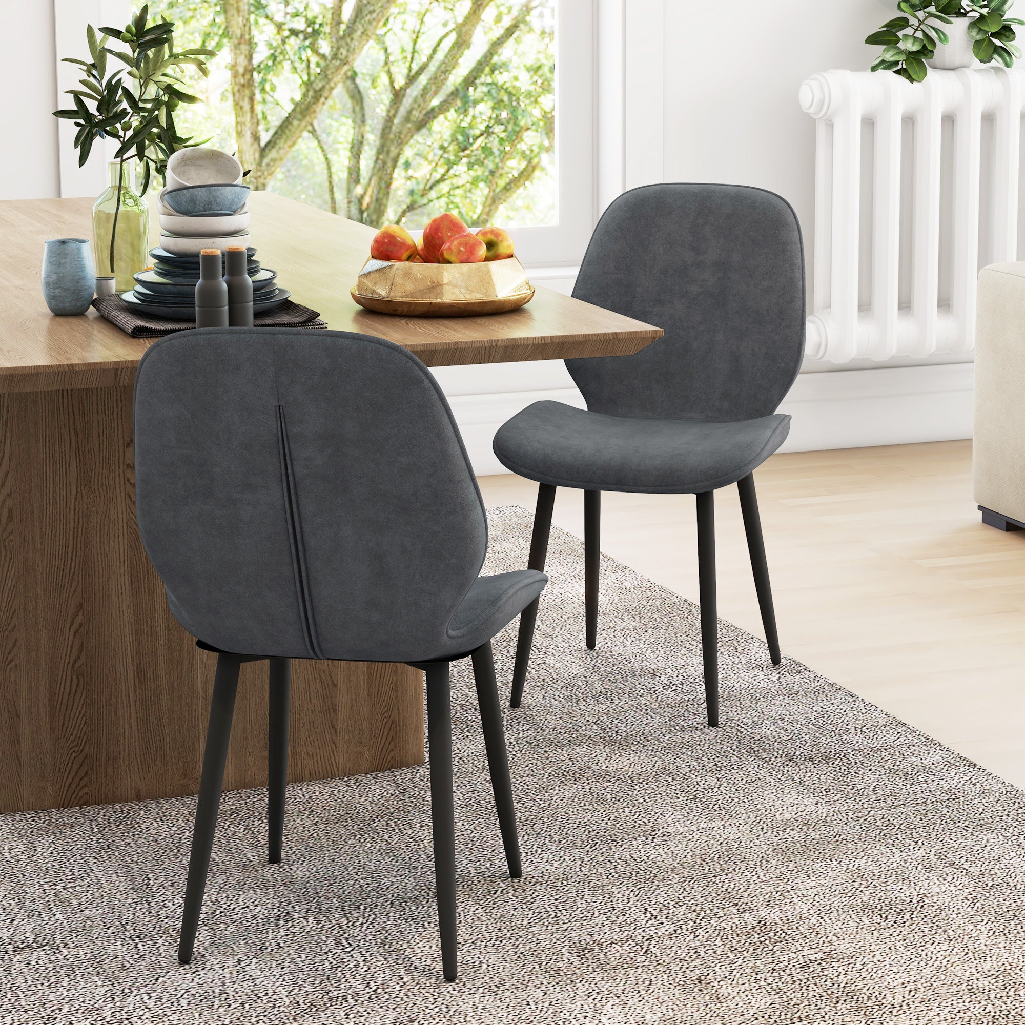 HOMCOM Velvet Dining Chairs, Set of 2 Dining Room Chairs with Metal Legs for Living Room, Dining Room, Grey - North Peak Garden Furniture