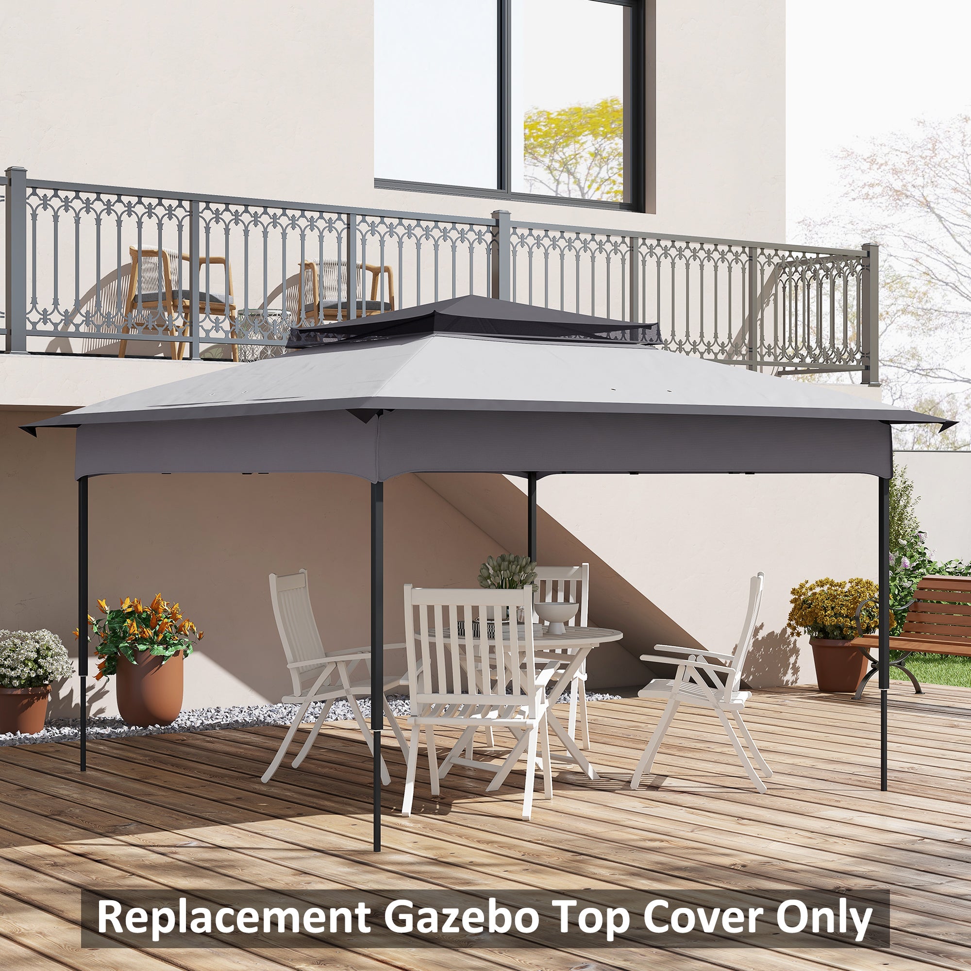 Outsunny Pop up Gazebo Cover, 2-Tier Gazebo Roof Replacement for 3.25m x 3.25m Frame, 30+ UV Protection, Grey - North Peak Garden Furniture
