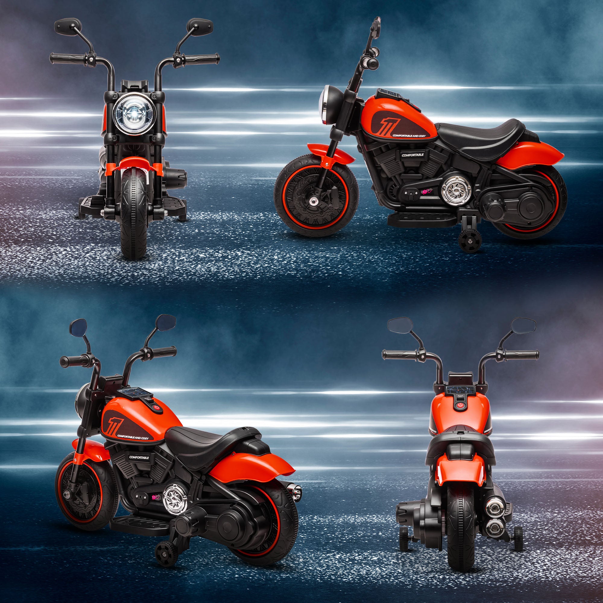 HOMCOM 6v Electric Motorbike with Training Wheels, One-Button Start - Red - North Peak Garden Furniture