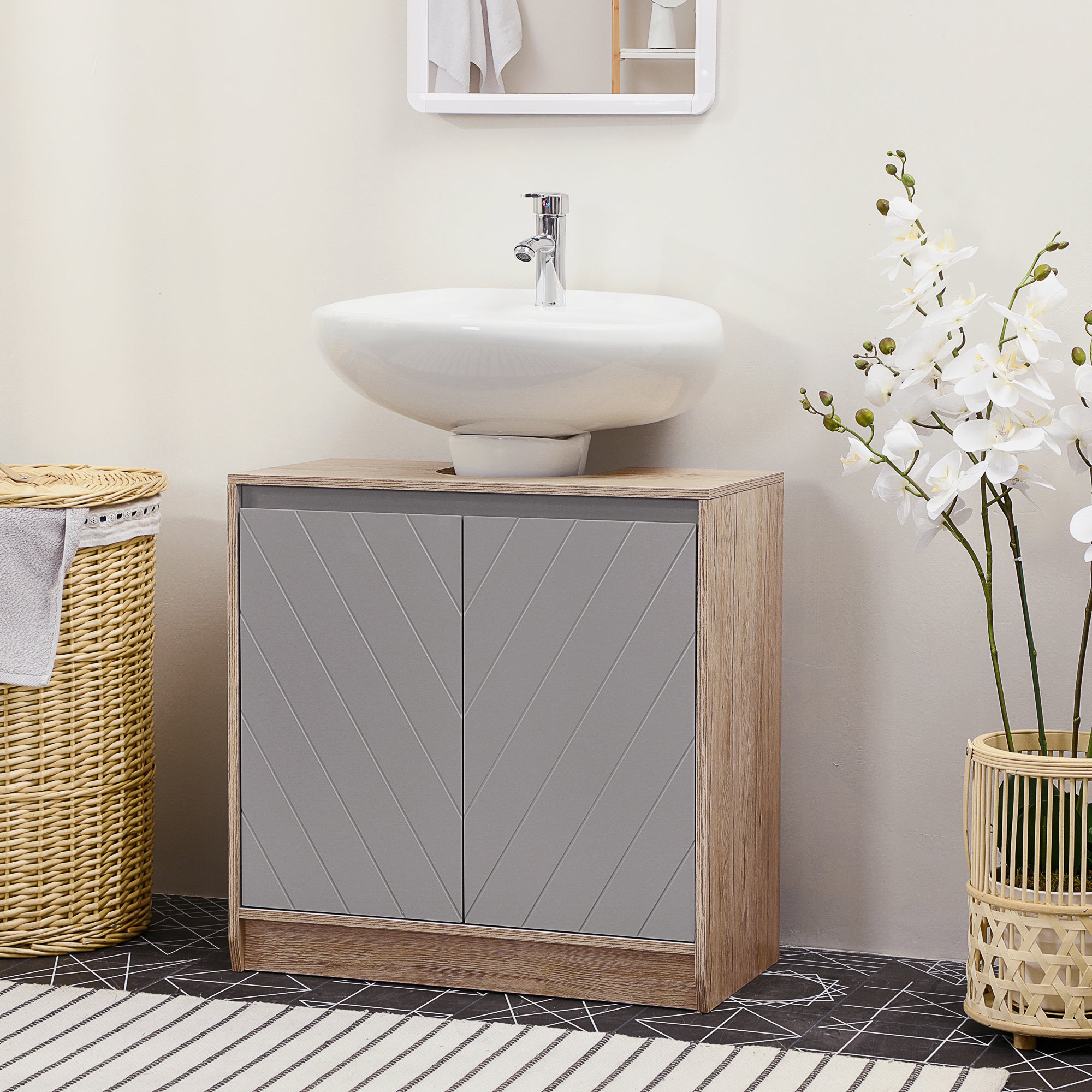 HOMCOM Under Sink Storage Cabinet Floor Standing Cupboard w/ Adjustable Shelf Bathroom Cabinet 2 Doors Versatile Style Grey - North Peak Garden Furniture