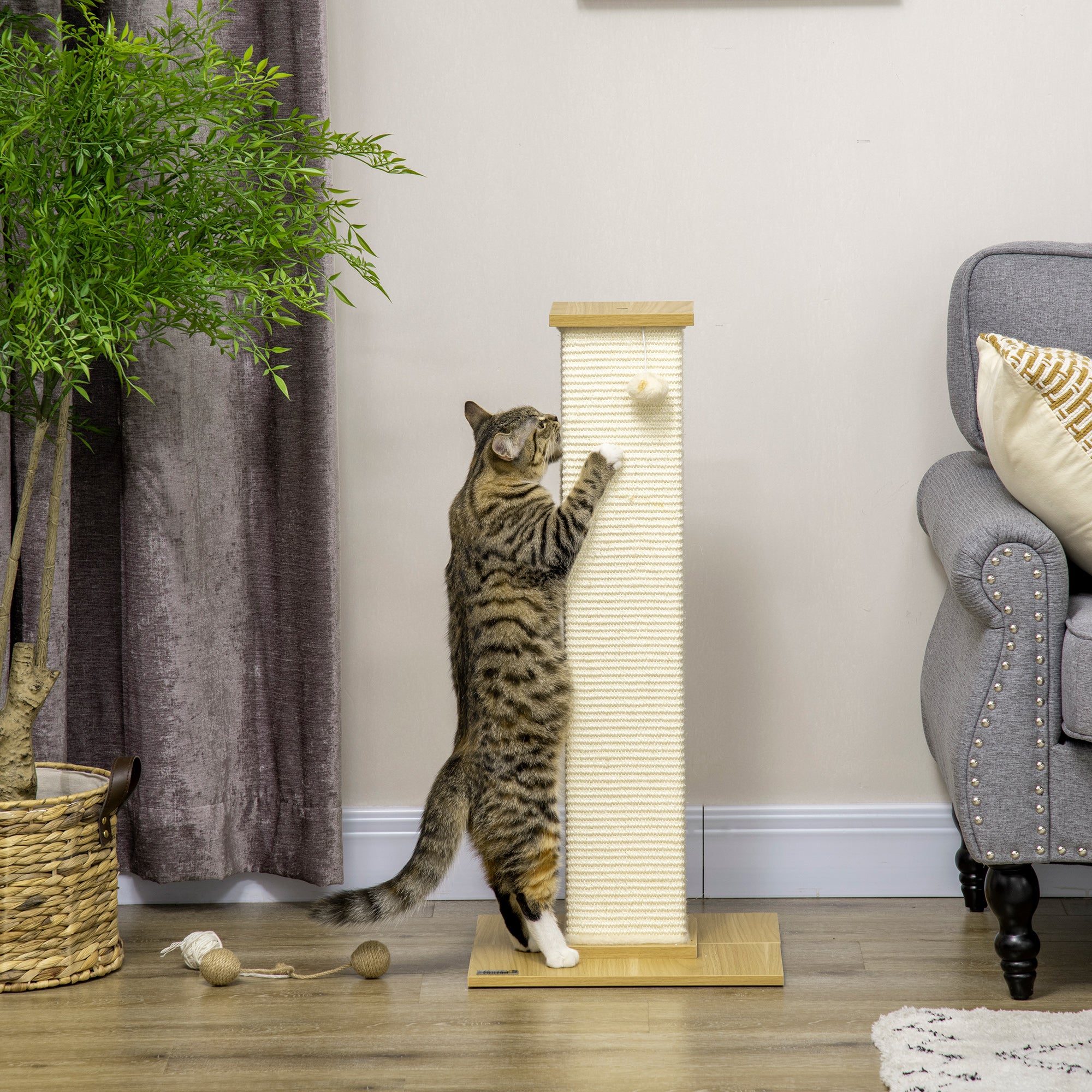 PawHut 80cm Scratching Post, with Toy Ball, Sisal Rope - White - North Peak Garden Furniture