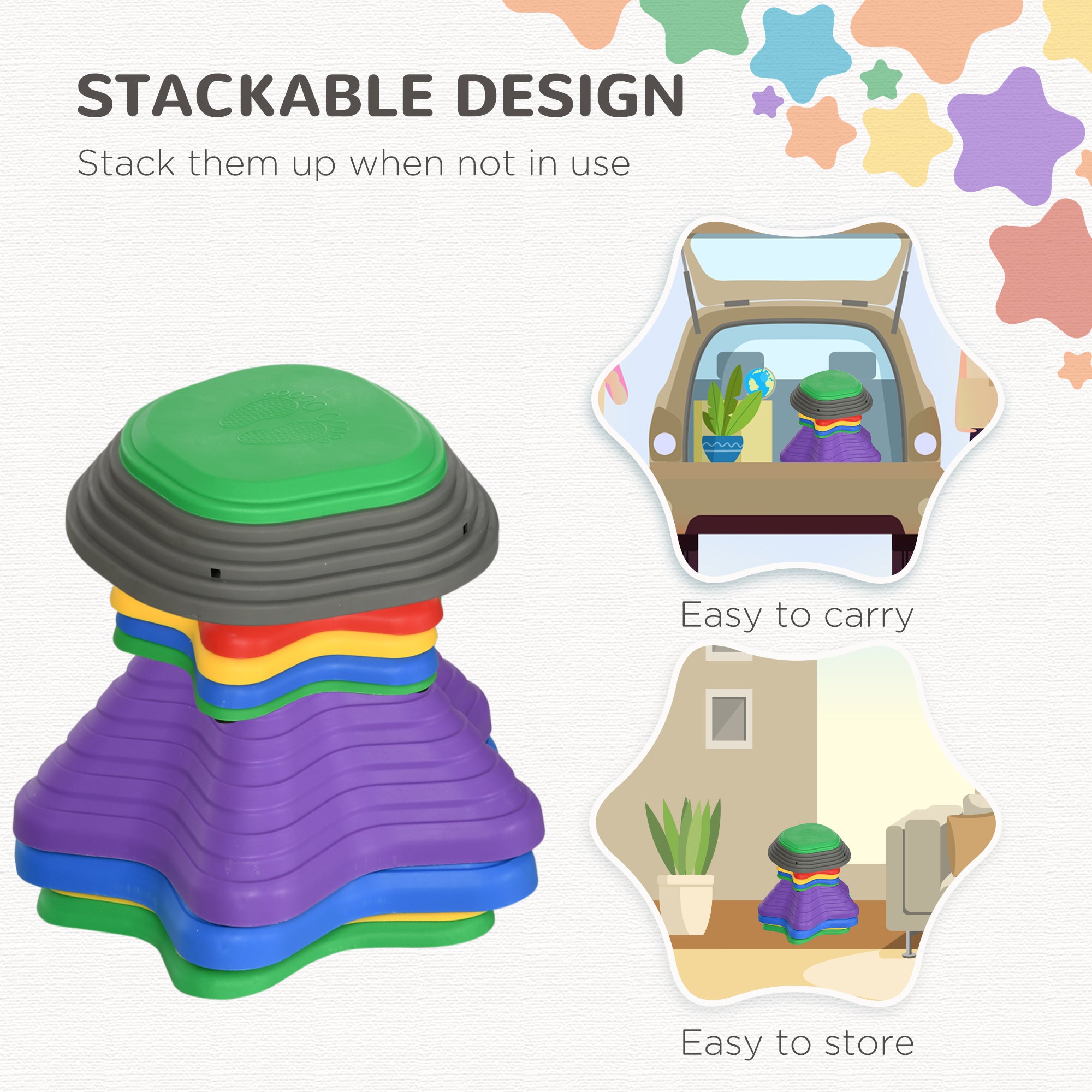 ZONEKIZ Kids Stepping Stones, 11 Pieces Balance River Stones for Obstacle Course, Stackable Non-Slip Starfish Shape, Sensory Play for Indoors, Outdoors - North Peak Garden Furniture