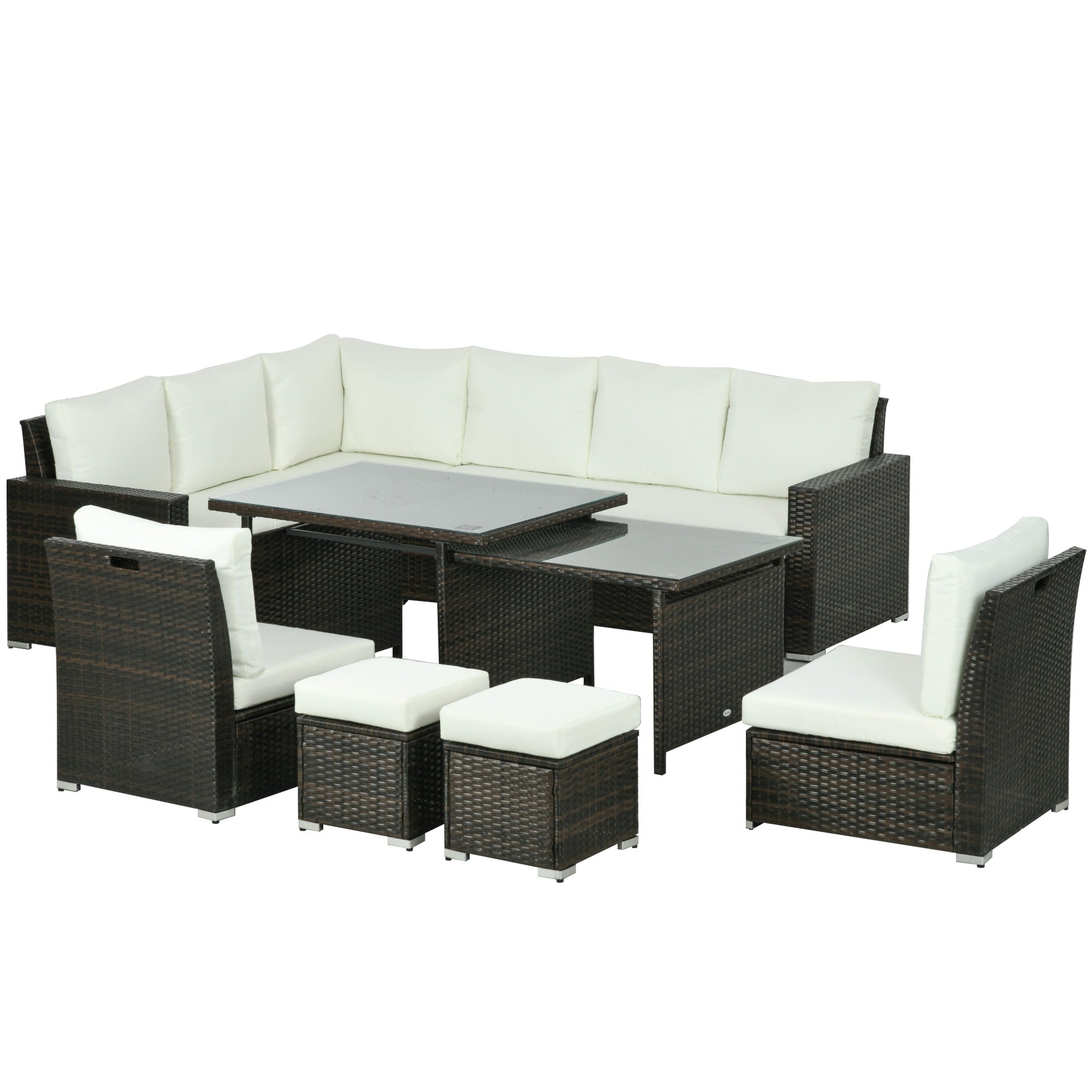 Outsunny Seven-Piece Rattan Garden Sofa Set, with Expanding Table - Cream White - North Peak Garden Furniture