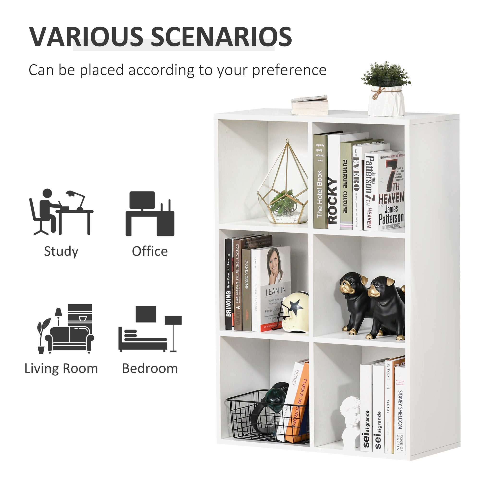 HOMCOM Six-Cube Bookcase - White Wood Effect - North Peak Garden Furniture
