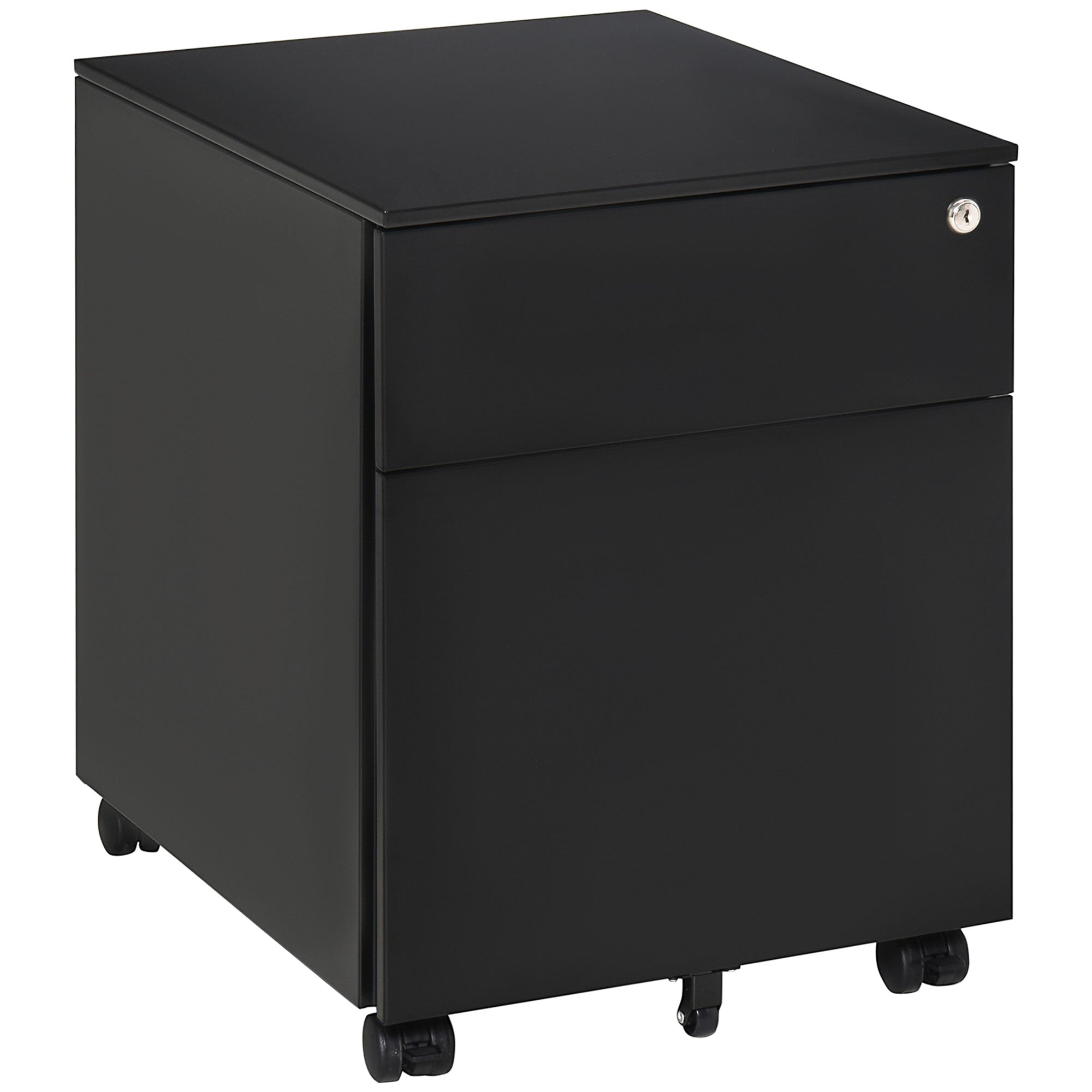 Vinsetto 2-Drawer Vertical File Cabinet, Lockable Steel Filing Cabinet with Pencil Tray and Hanging Bar for A4, Letter, Legal-sized Files, Fully Assembled Except Casters, Black - North Peak Garden Furniture