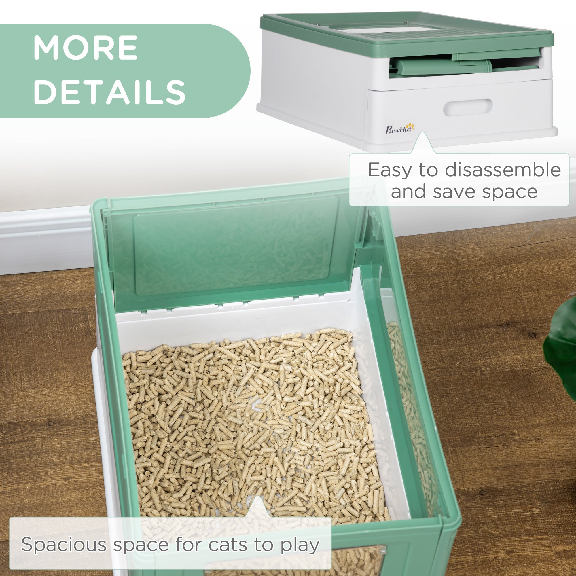 PawHut Hooded Cat Litter Box, Portable Pet Toilet, with Scoop, Front Entry - Green - North Peak Garden Furniture