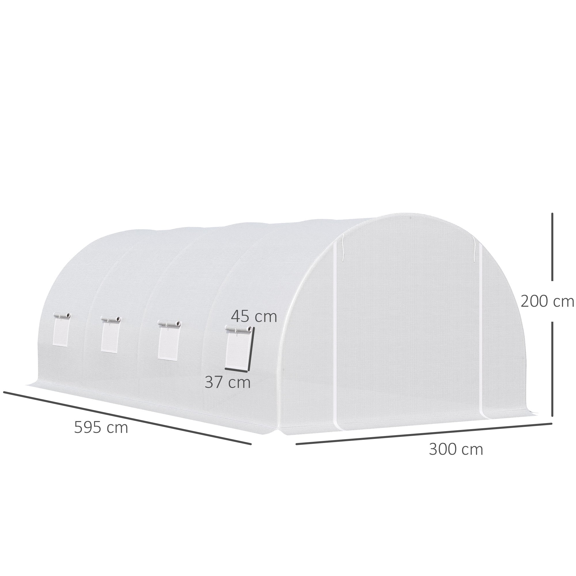 Outsunny 6 x 3 x 2 m Polytunnel Greenhouse, Walk in Polytunnel Tent with Metal Frame, Zippered Door and 8 Windows for Garden and Backyard, White - North Peak Garden Furniture