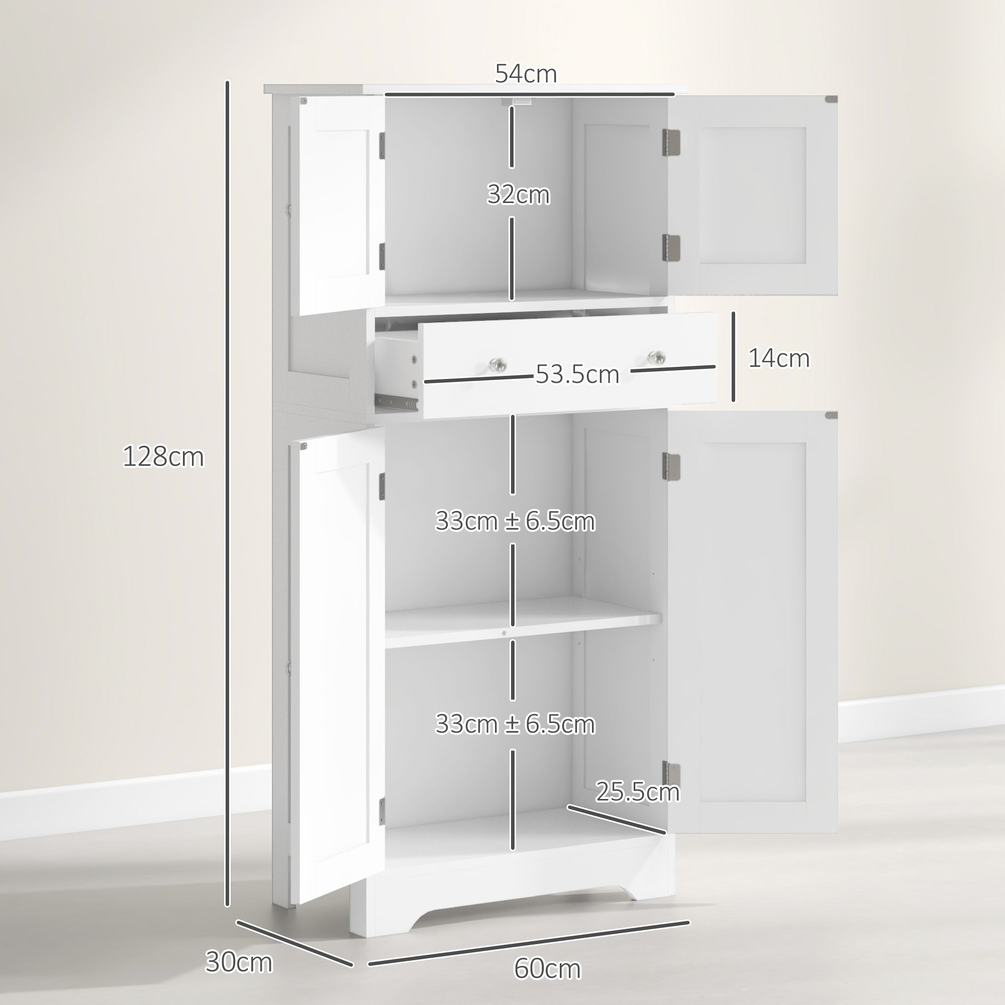 HOMCOM Multi-Storage Freestanding Kitchen Cabinet - White - North Peak Garden Furniture