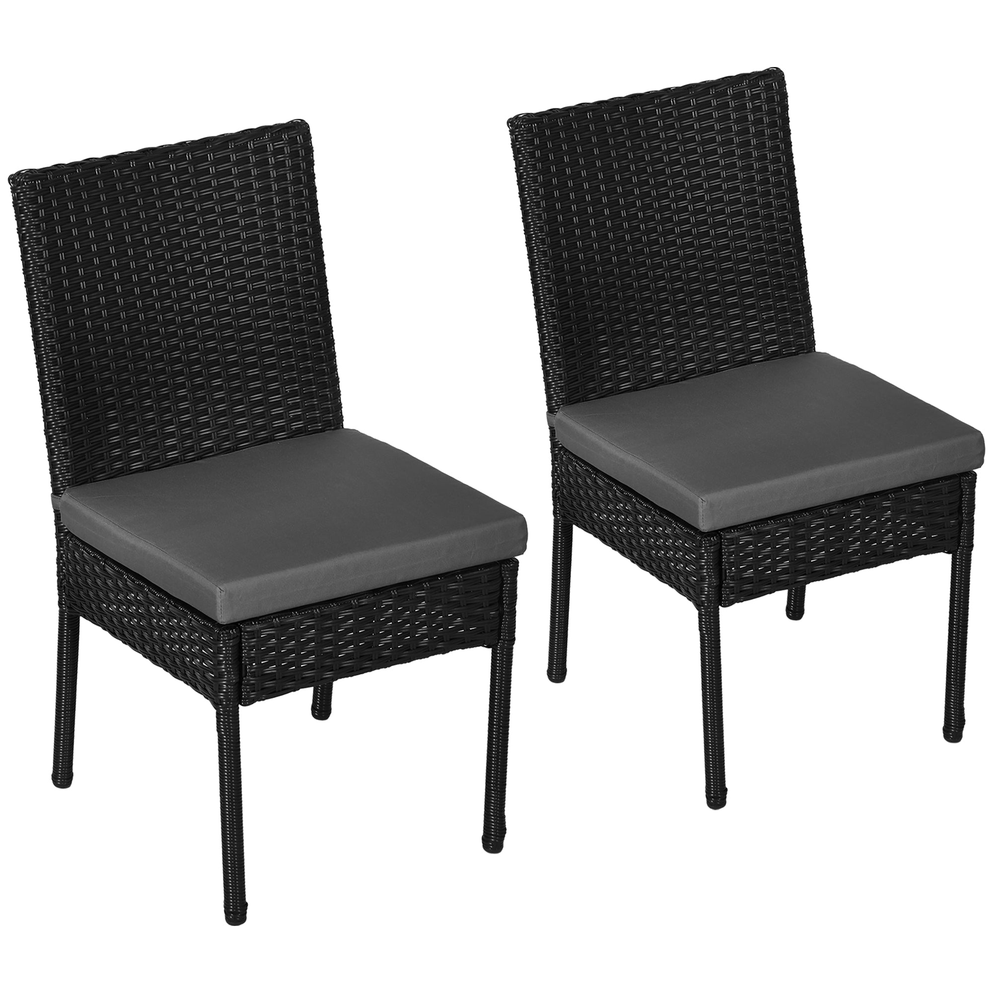 Outsunny Set of Two Armless Rattan Garden Chairs - Black - North Peak Garden Furniture
