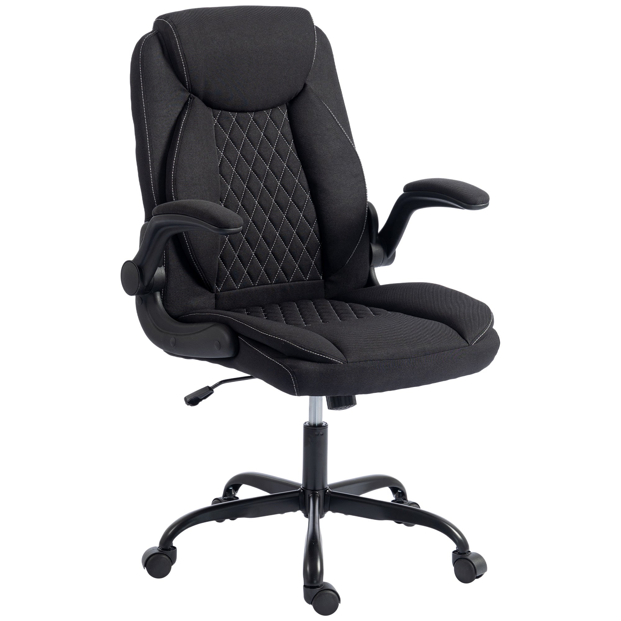 HOMCOM Linen-Look Computer Desk Chair, Executive Office Chair with Flip-Up Armrests and Thick Cushion, Black