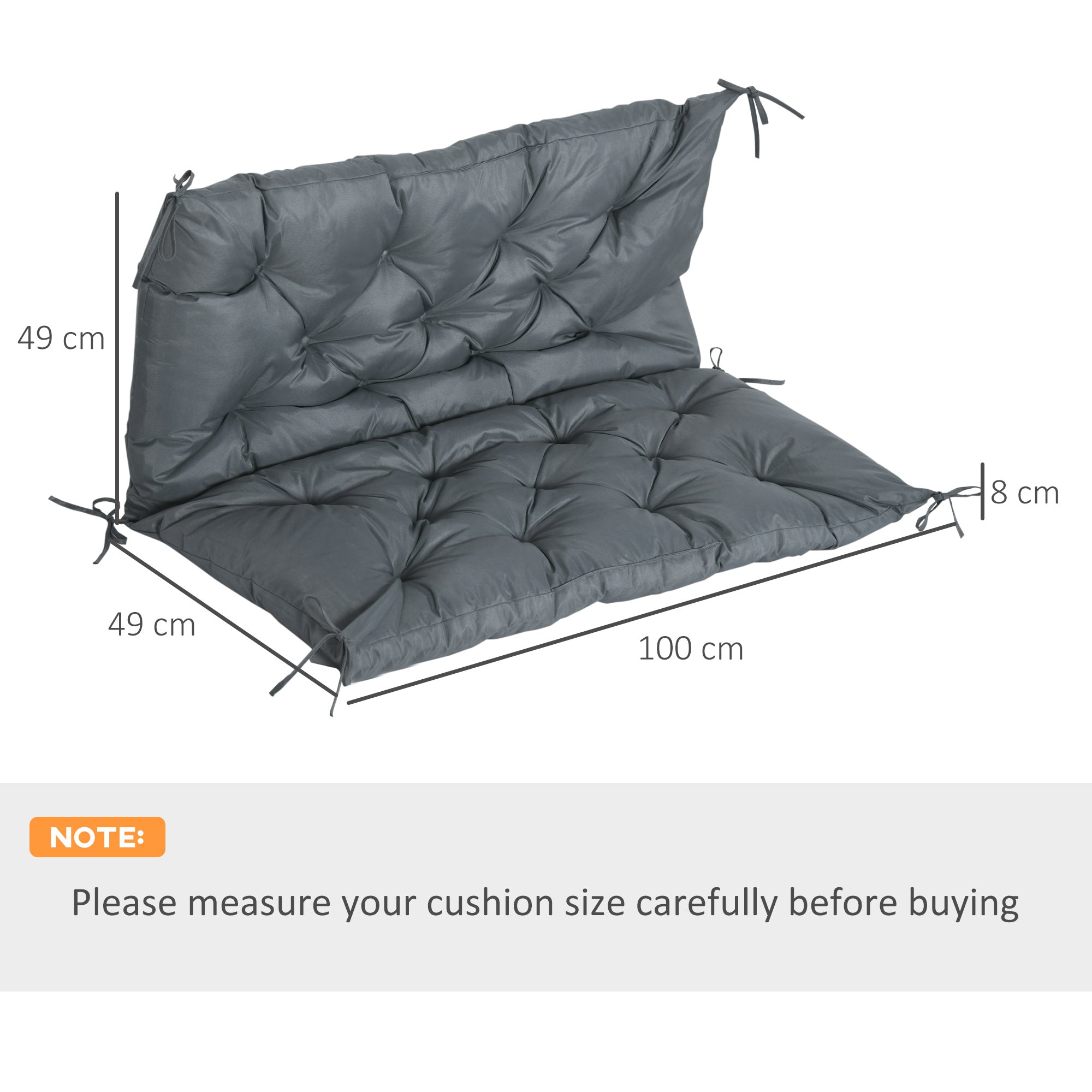 Outsunny 2 Seater Bench Cushion, Garden Chair Cushion with Back and Ties for Indoor and Outdoor Use, 98 x 100 cm, Dark Grey - North Peak Garden Furniture
