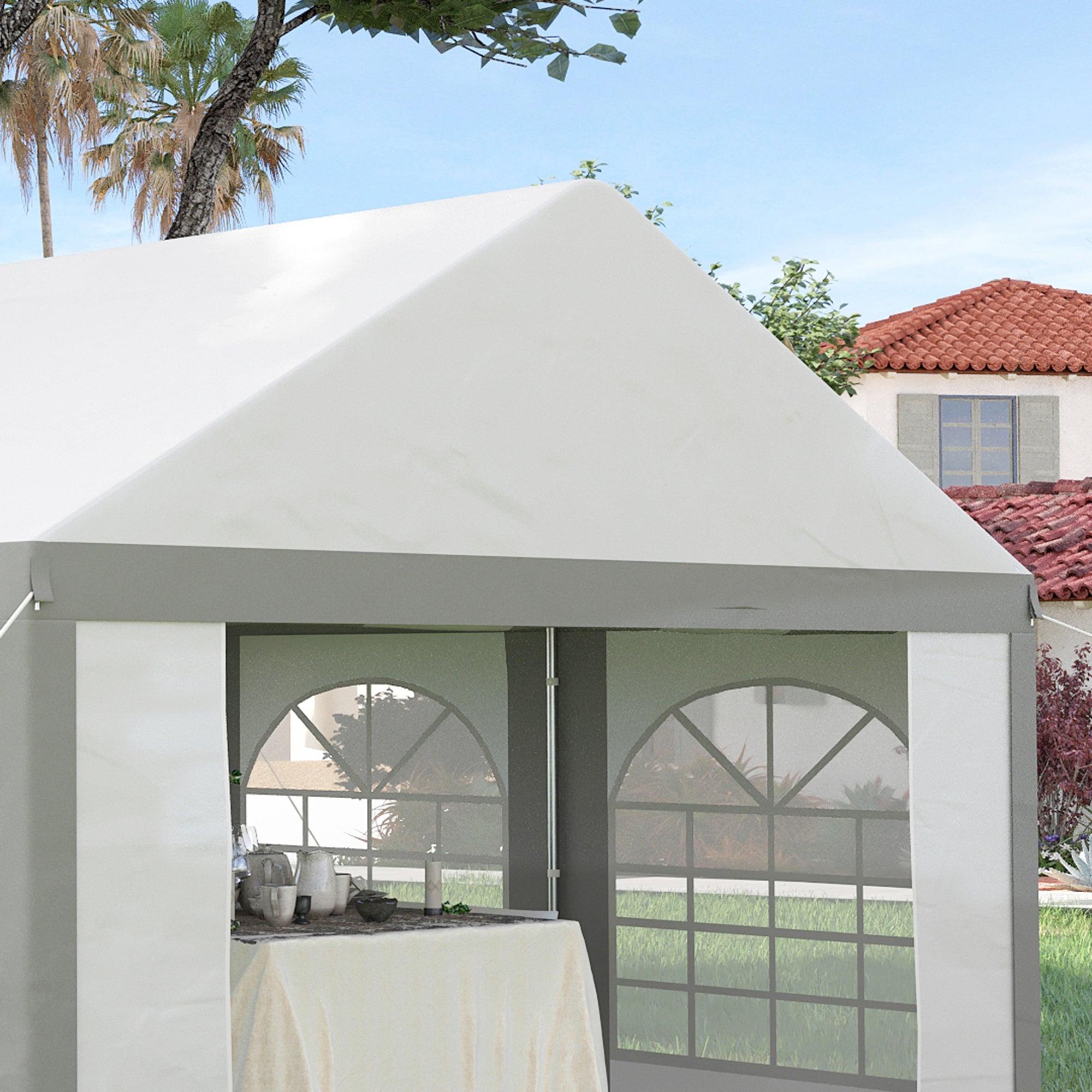 Outsunny 4 x 4m Galvanised Party Tent, Marquee Gazebo with Sides, Four Windows and Double Doors, for Parties, Wedding and Events - North Peak Garden Furniture