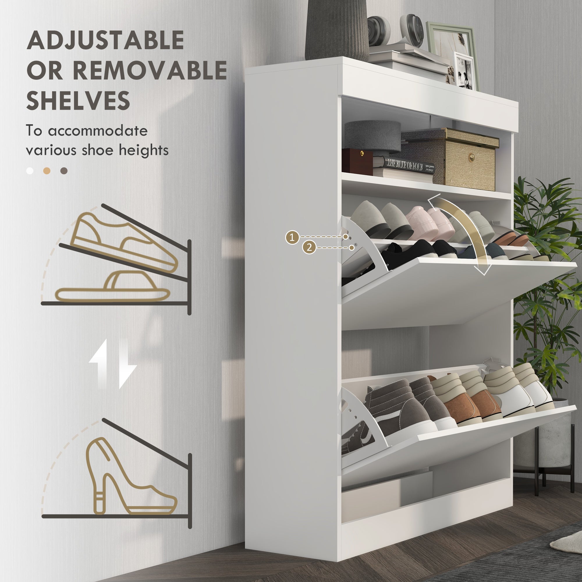 HOMCOM 16 Shoe Pair Storage Cabinet, with Flip Doors - High Gloss White - North Peak Garden Furniture