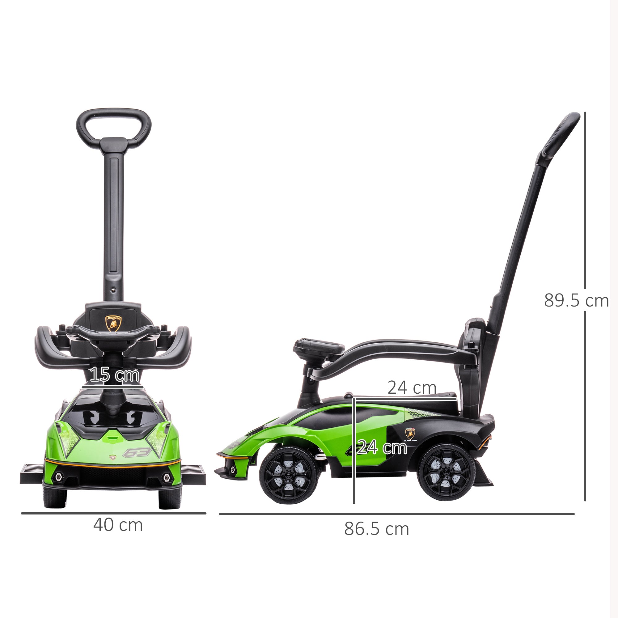 AIYAPLAY Kids 2-In-1 Lamborghini Ride-On and Stroller, with Horn - Green - North Peak Garden Furniture