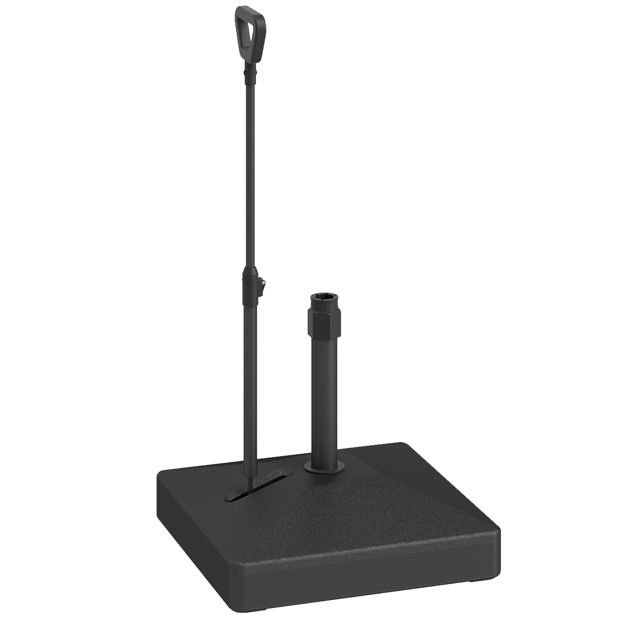 Outsunny Garden Parasol Base with Adjustable Wheels and Handle, Garden Sun Umbrella Base Parasol Stand, Filled Up to 55kg with Stand, 45kg with Water for 35, 38, 48 mm Poles, Black - North Peak Garden Furniture