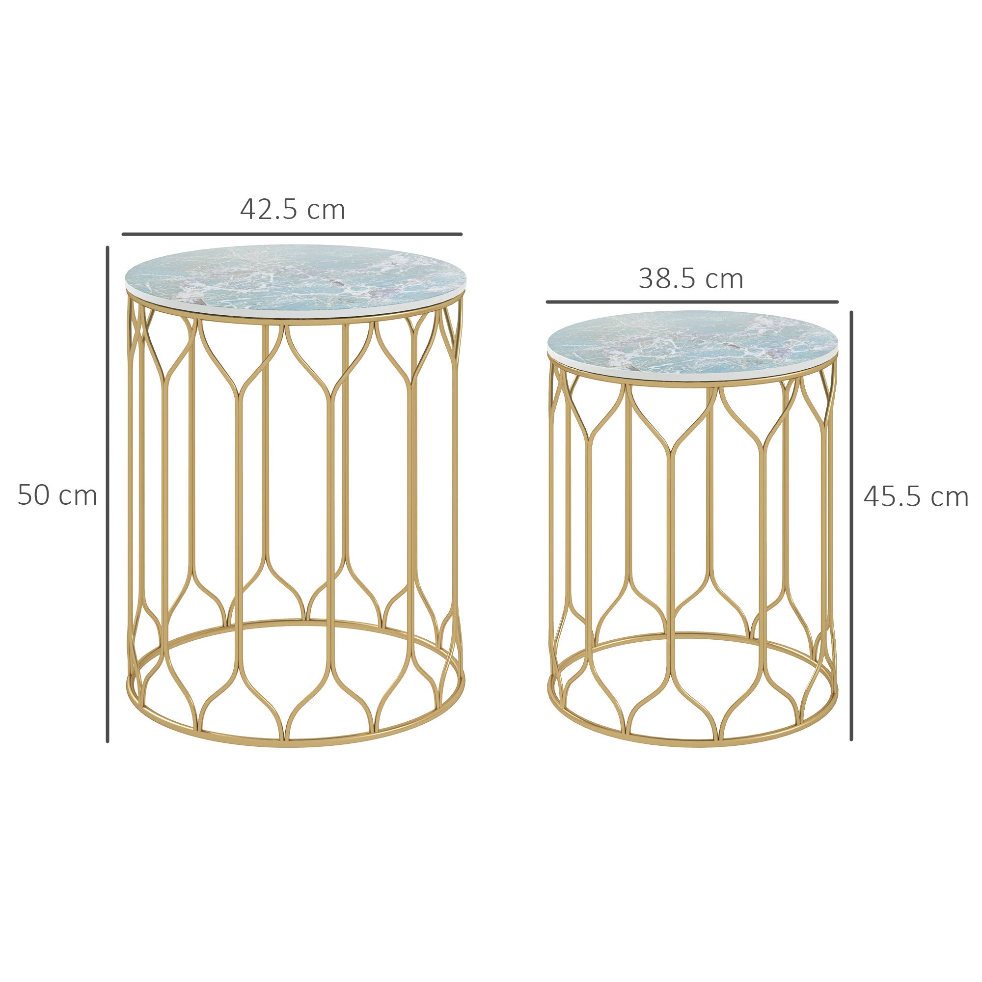 Outsunny Garden Side Table Set of 2, Nesting Tables with Ceramic Tile Top, Indoor Outdoor Small Garden Tables, Multifunctional End Tables with Metal Frame for Patio, Balcony, Porch, Multicoloured - North Peak Garden Furniture