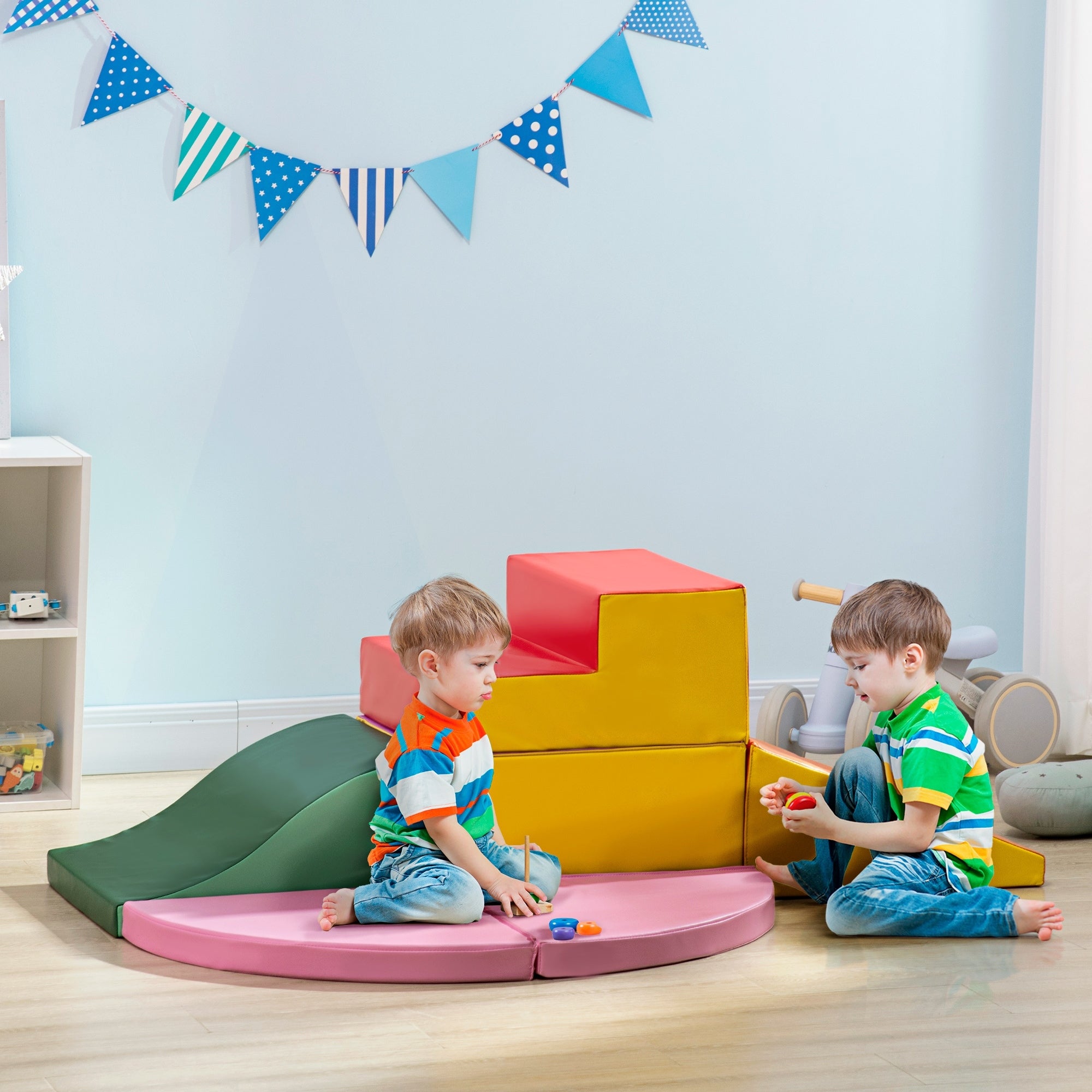 HOMCOM 6 Piece Soft Play Equipment for Kids Climb and Crawl, Red - North Peak Garden Furniture
