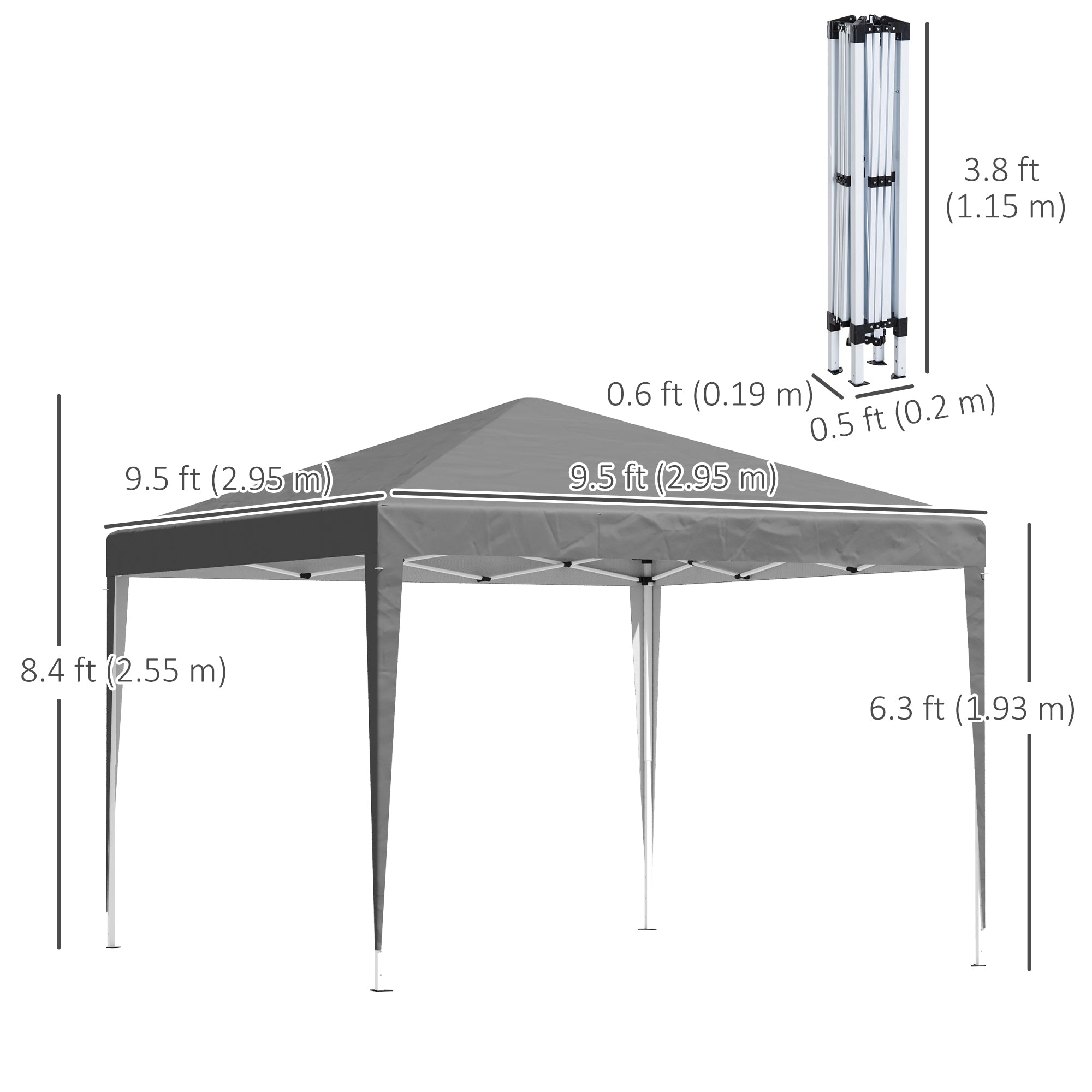 Outsunny 3 x 3 m Garden Pop Up Gazebo Marquee Party Tent Wedding Canopy, Height Adjustable with Carrying Bag, Grey - North Peak Garden Furniture