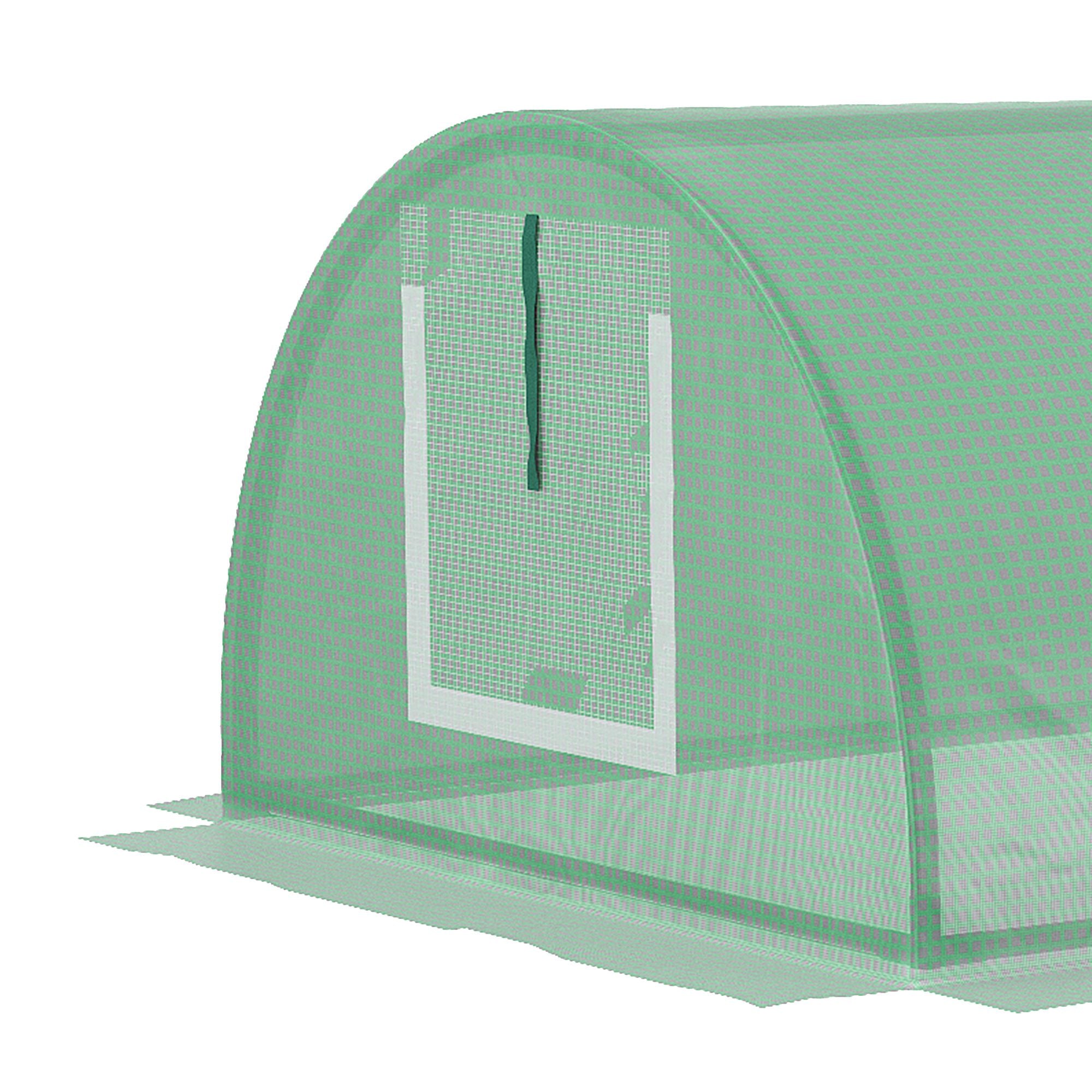 Outsunny Mini Greenhouse, Portable Tunnel Green House, Green Grow House Steel Frame with 5 Mesh Windows, 3 M, Green - North Peak Garden Furniture