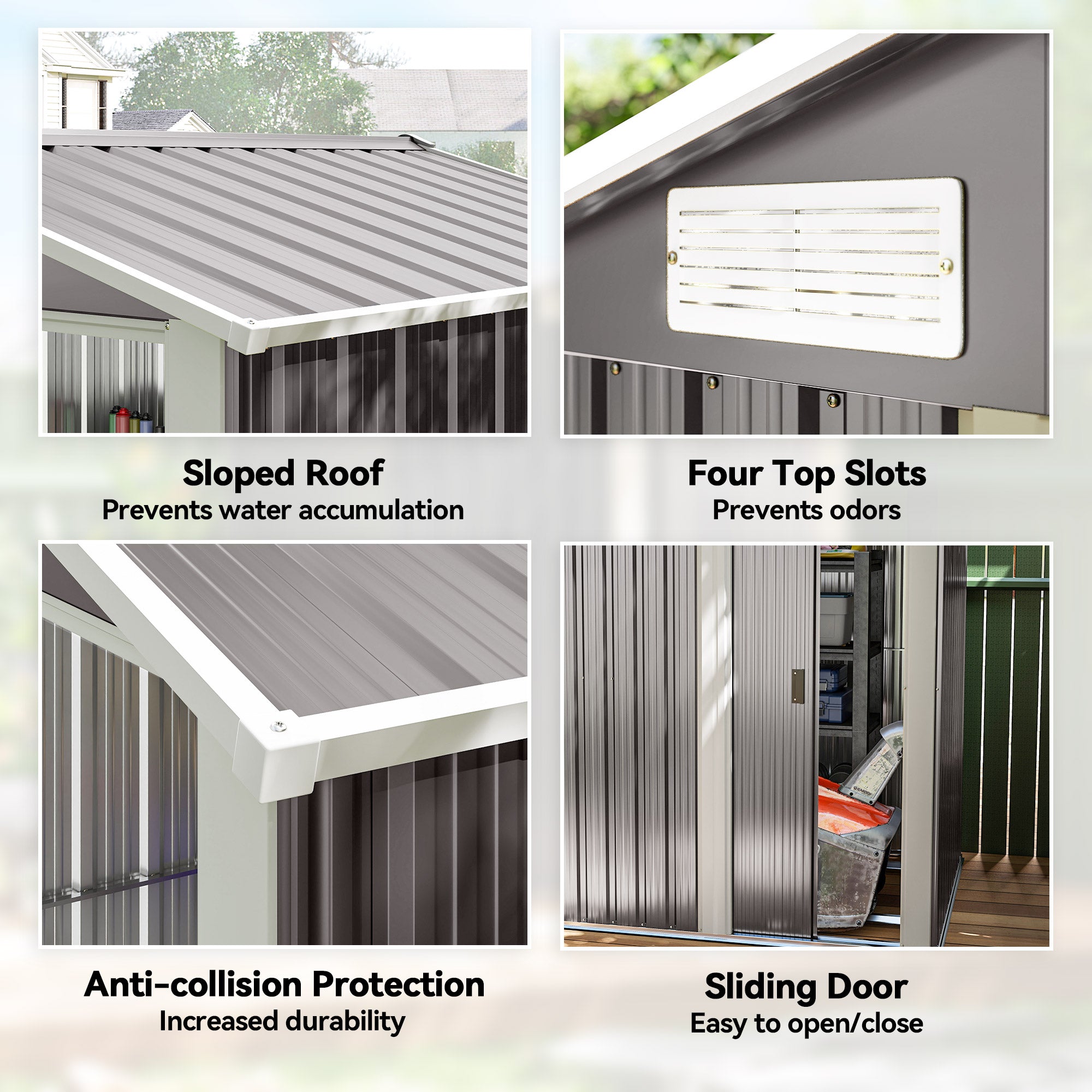Outsunny Garden Metal Tool Storage Shed with Sliding Door, Sloped Roof and Foundation Kit, 152 x 132 x 188cm, Grey